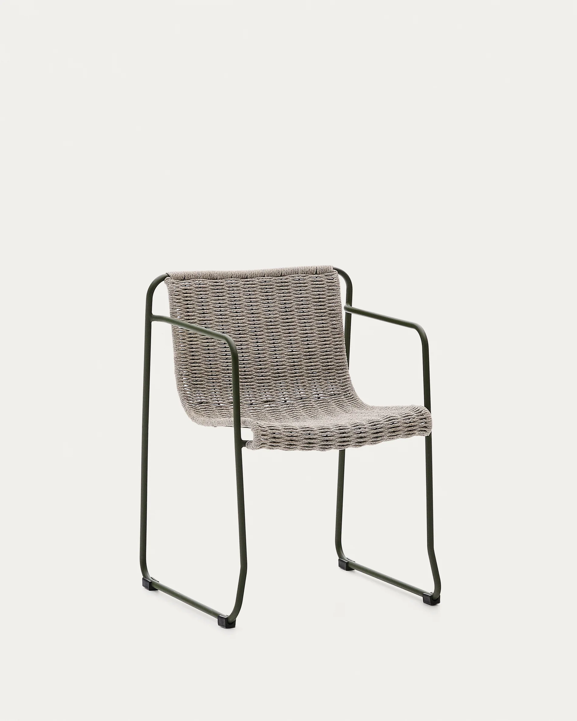 Maurina chair in green galvanised steel and ecru and grey rope cord