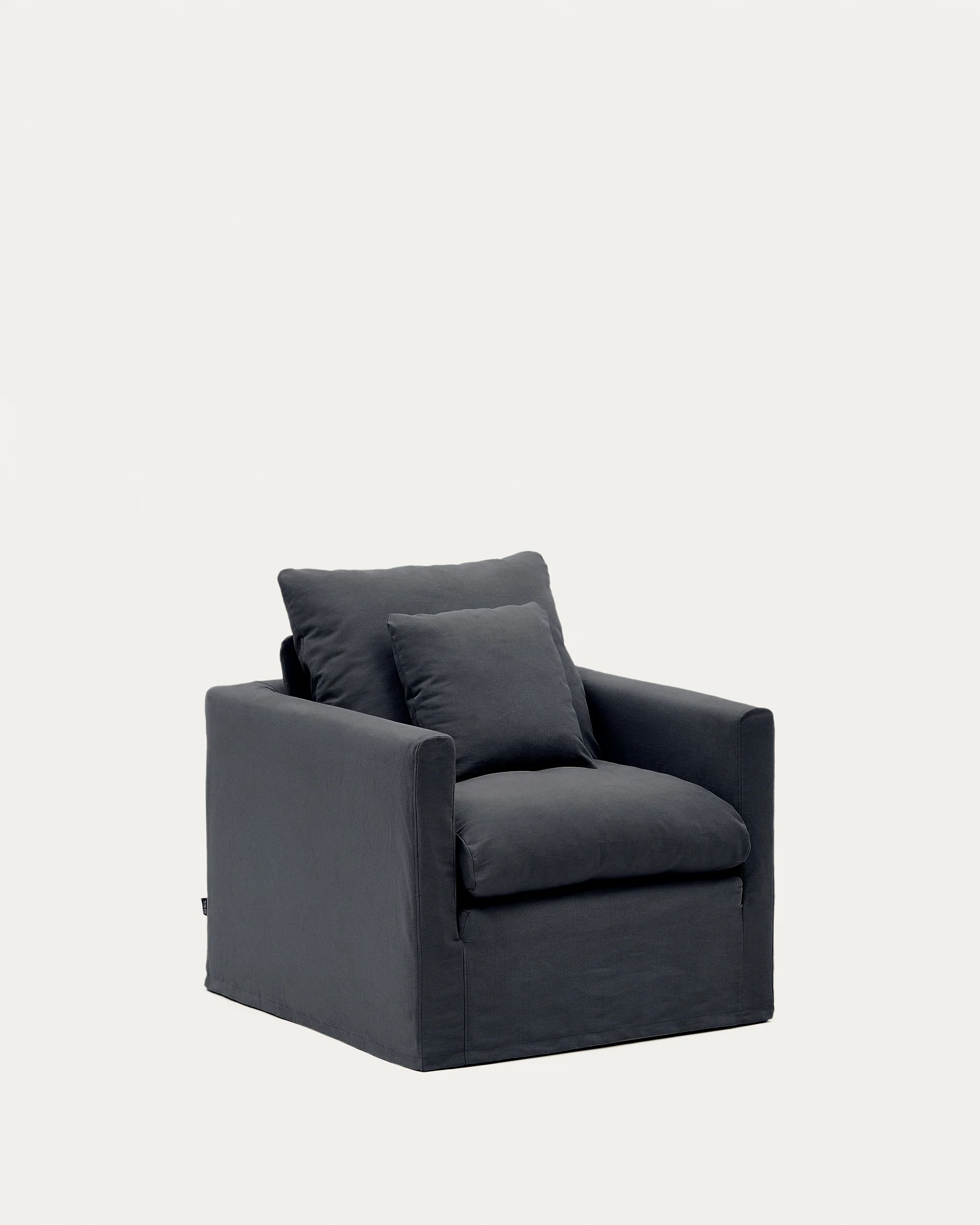 Nora armchair with removable cover with linen and cotton cushion in anthracite grey 92cm