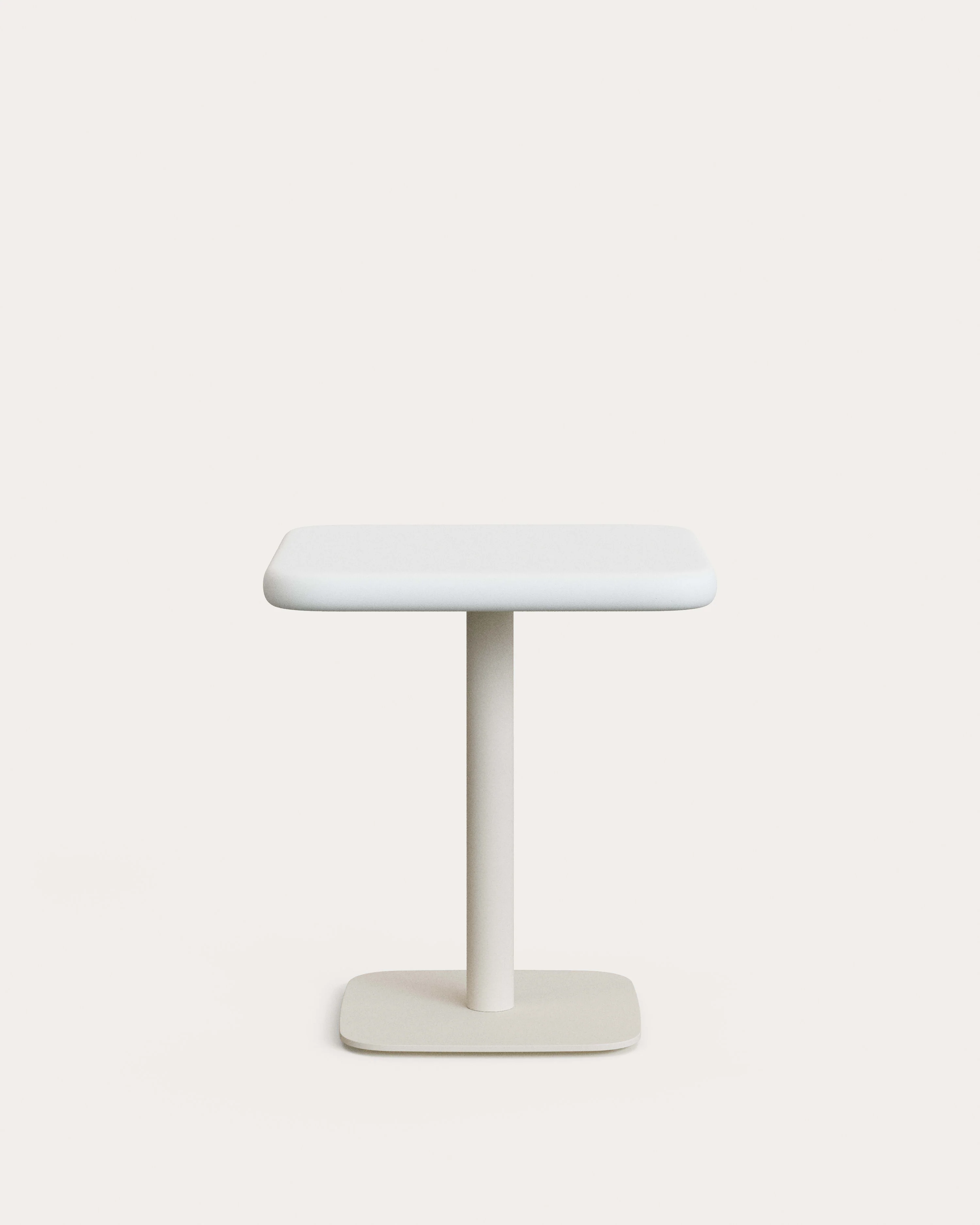 Dina outdoor table with white cement top 70x70cm and white steel base 48x48x72cm