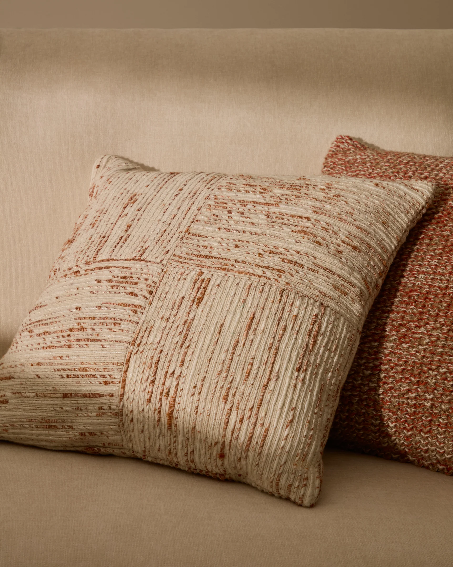 Anuba beige and red checked jacquard cushion cover 45 x 45cm
