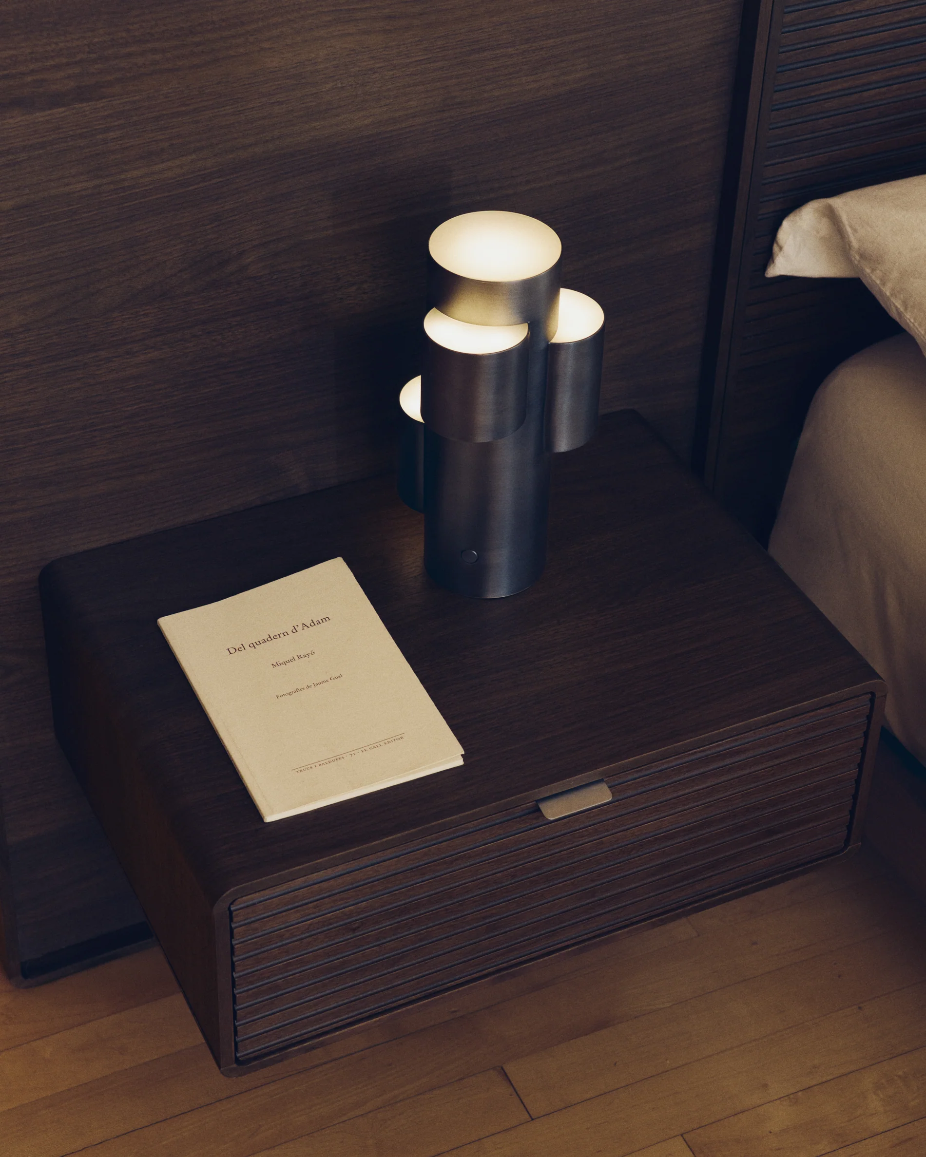 Adrina portable LED table lamp in dark grey metal with brushed finish
