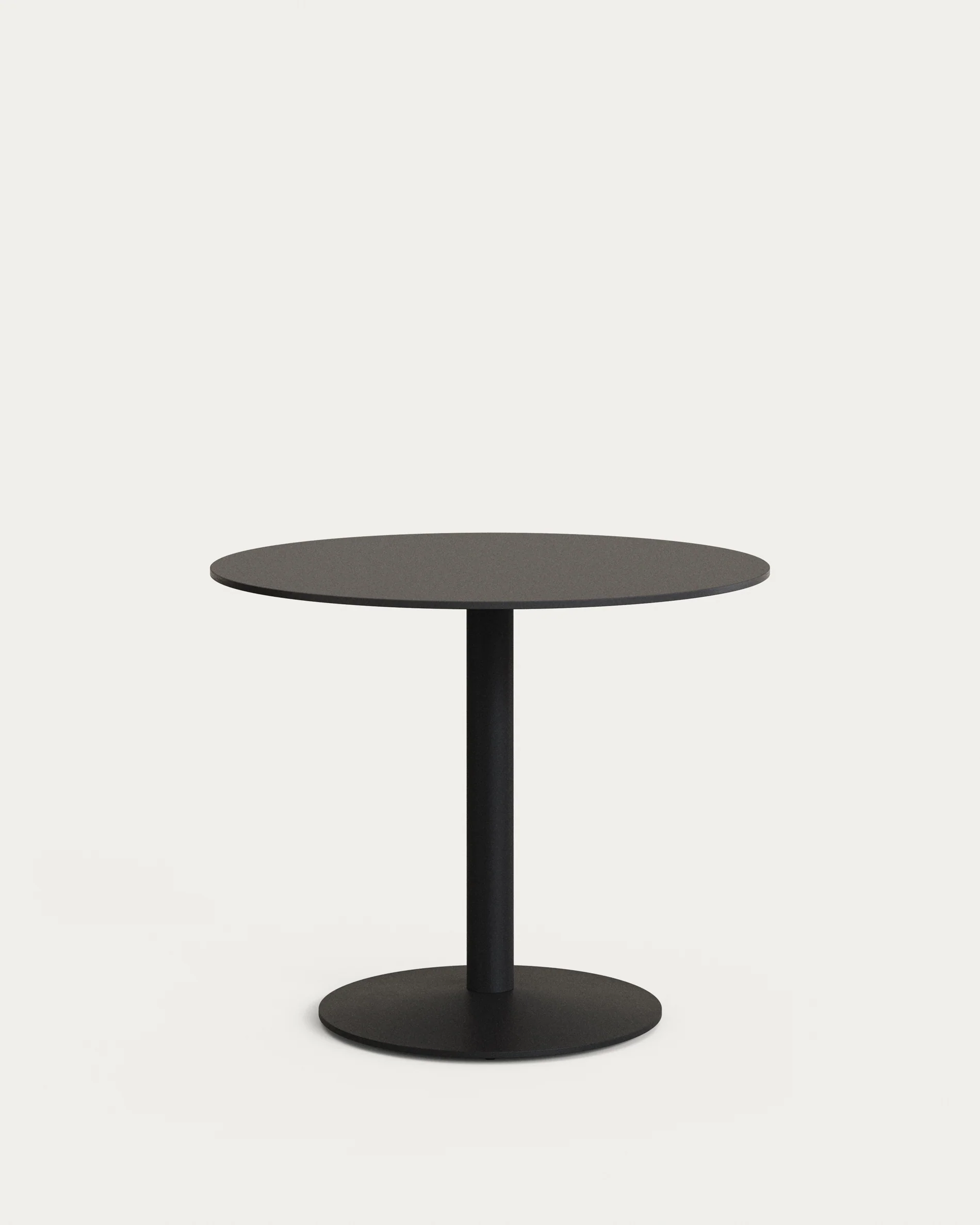 Esilda round outdoor table in black with metal leg in a painted black finish, Ø 90 x 70 cm