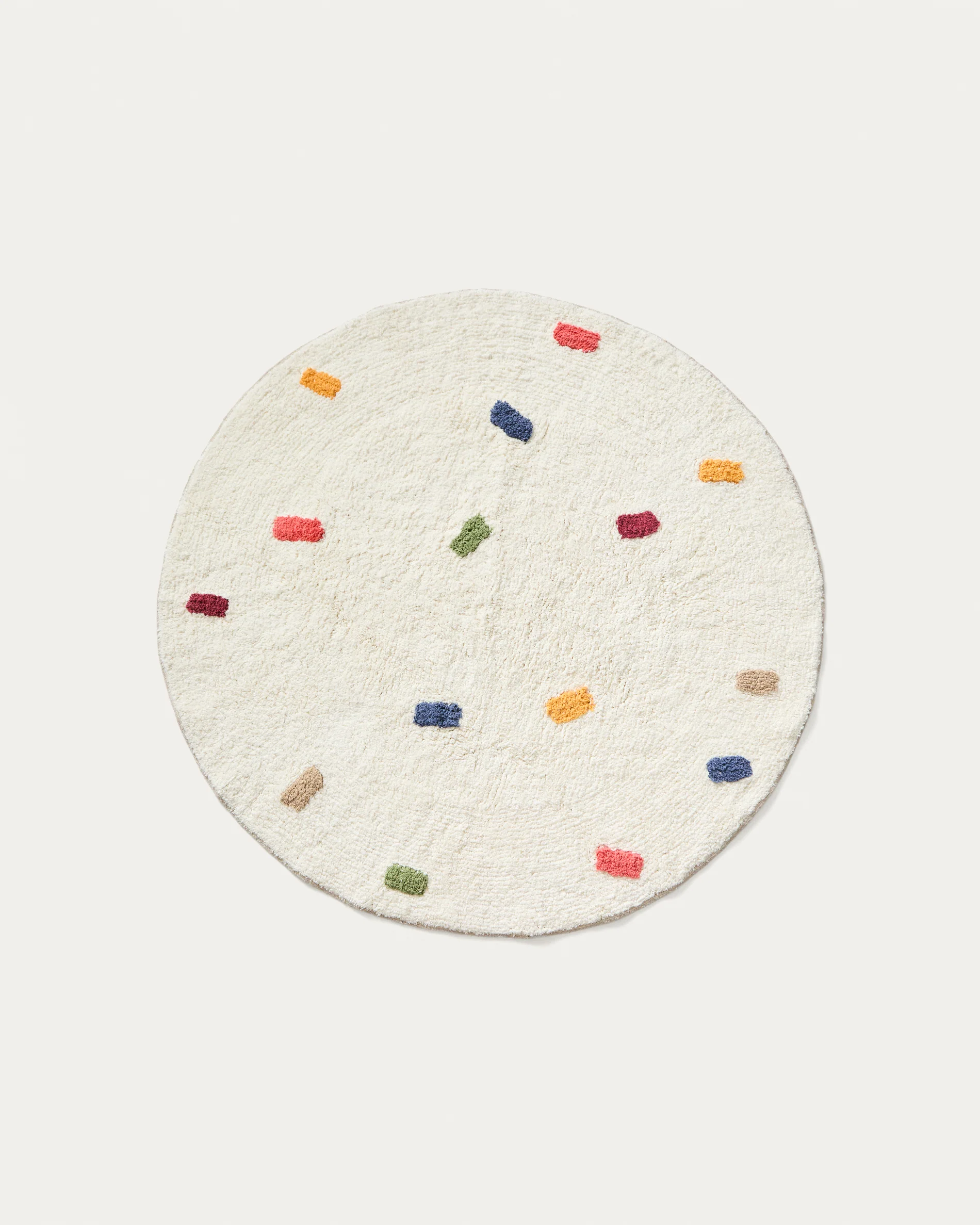 Epifania round rug 100% cotton white with multicoloured dots Ø 100 cm