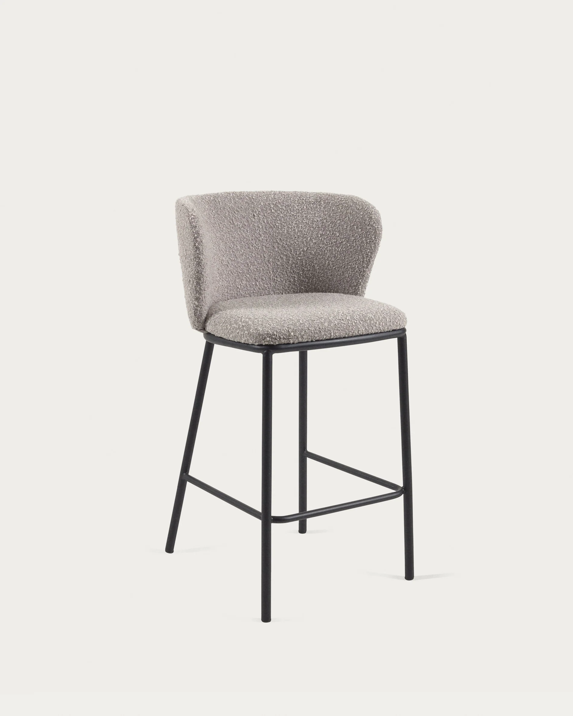 Ciselia stool with light grey bouclé and black steel legs height 65 cm FSC Mix Credit