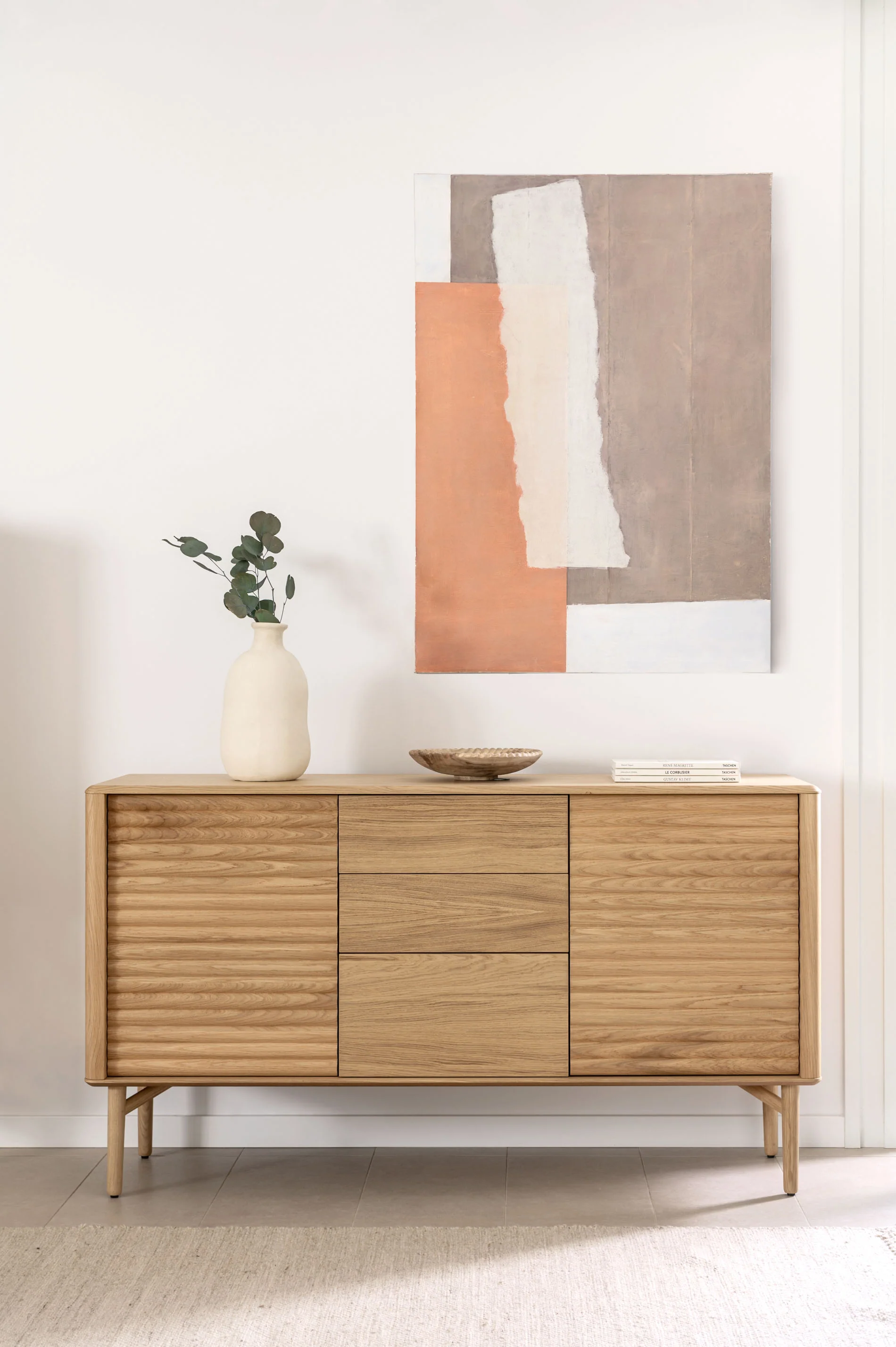 Lenon oak wood and veneer sideboard with 2 doors & 3 drawers, 155 x 86 cm FSC MIX Credit
