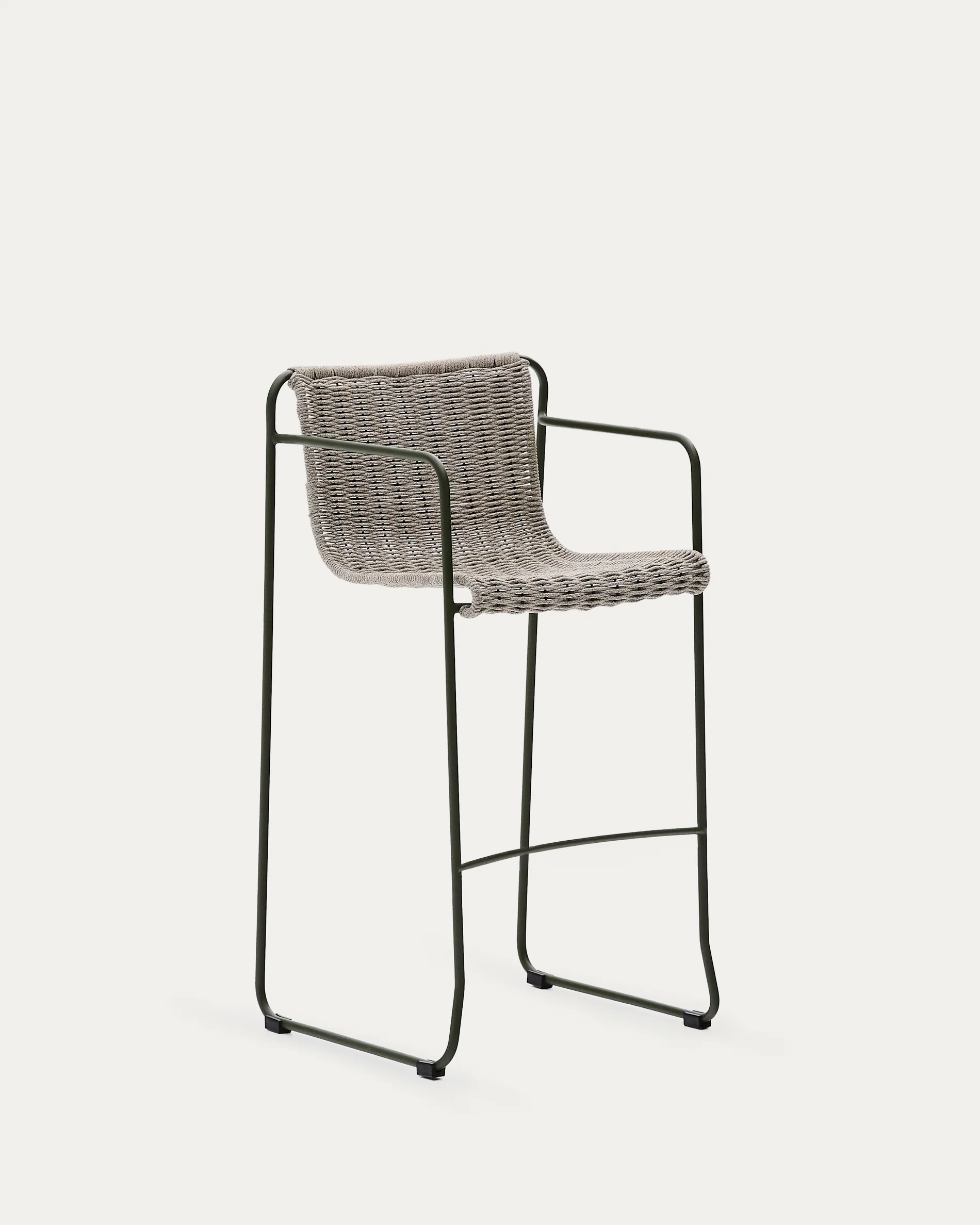 Maurina stool in green galvanised steel and ecru and grey rope cord 74,5cm