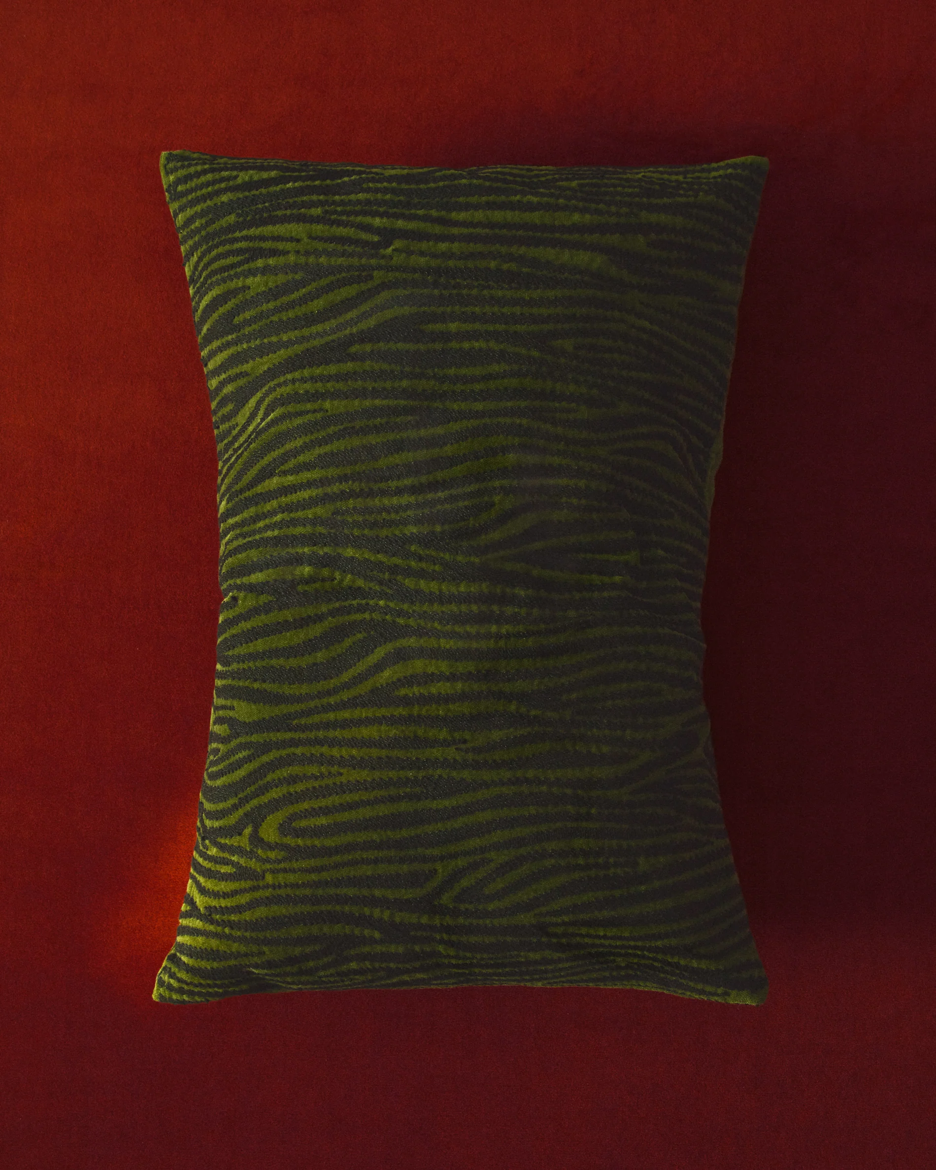 Davina cotton cushion cover with green zebra embroidery 40 x 60 cm