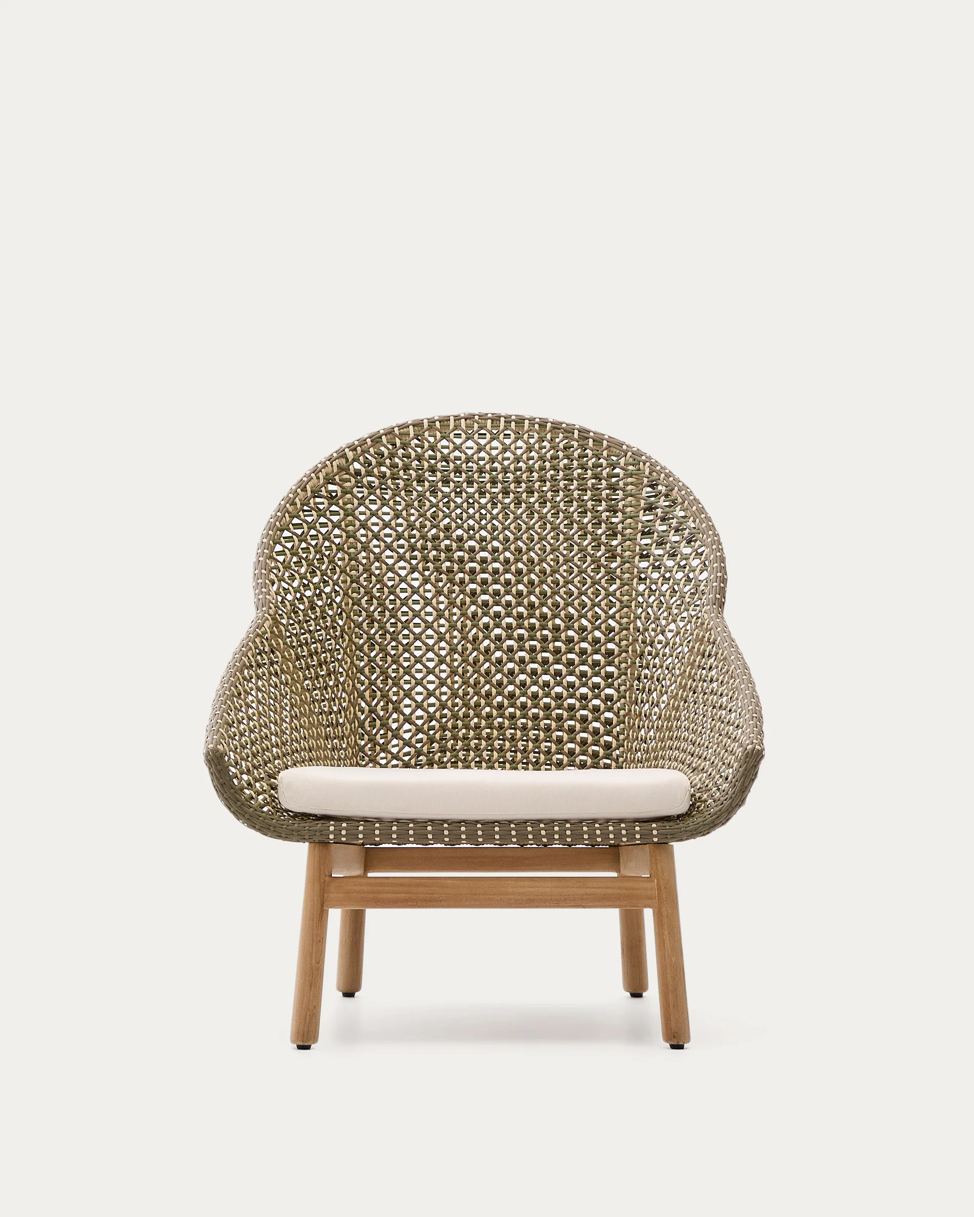 Olbia armchair with high backrest in synthetic rattan and FSC 100% solid teak wood