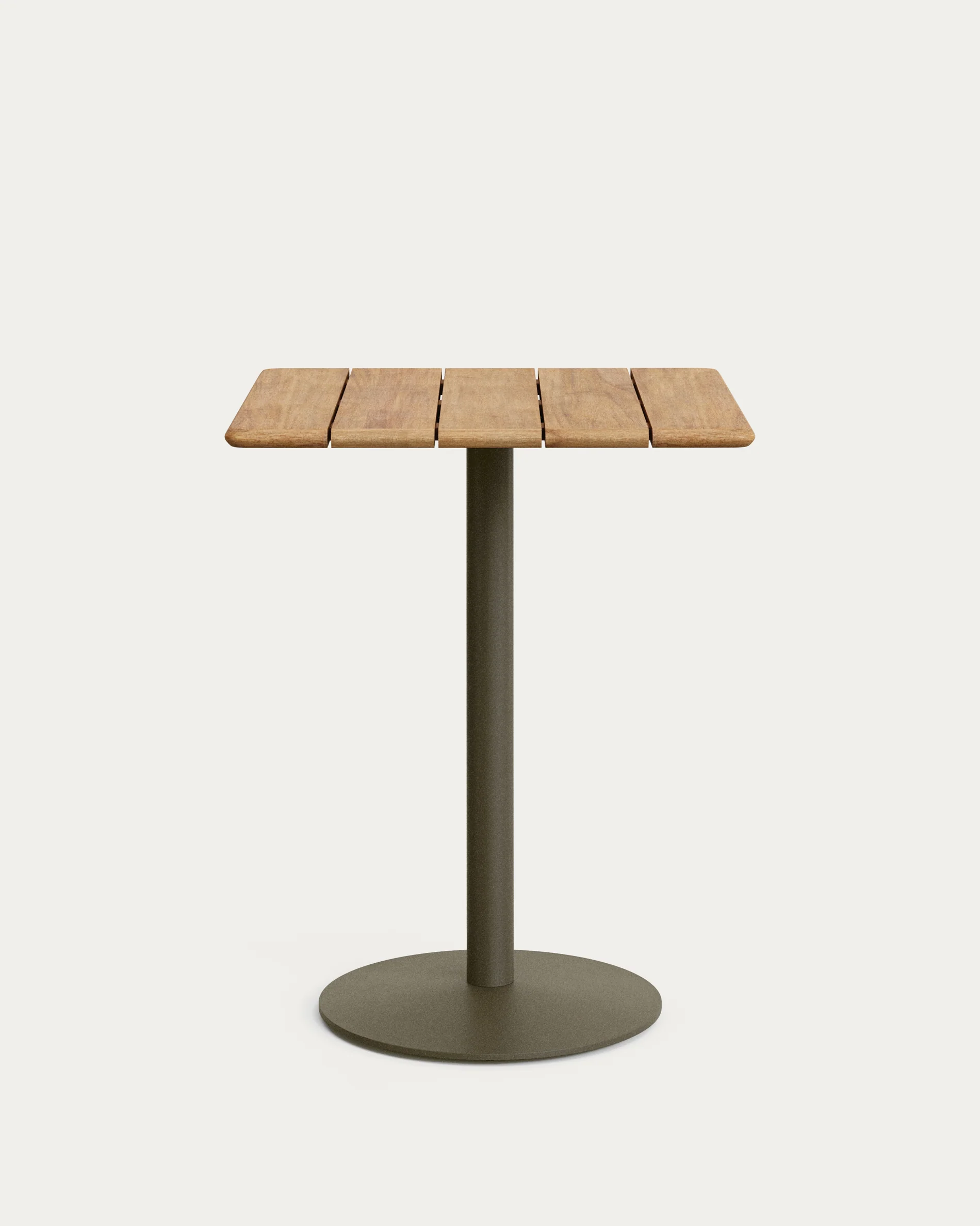 Esilda outdoor tall table with FSC 100% acacia top 80x80cm and green steel base Ø55x96cm