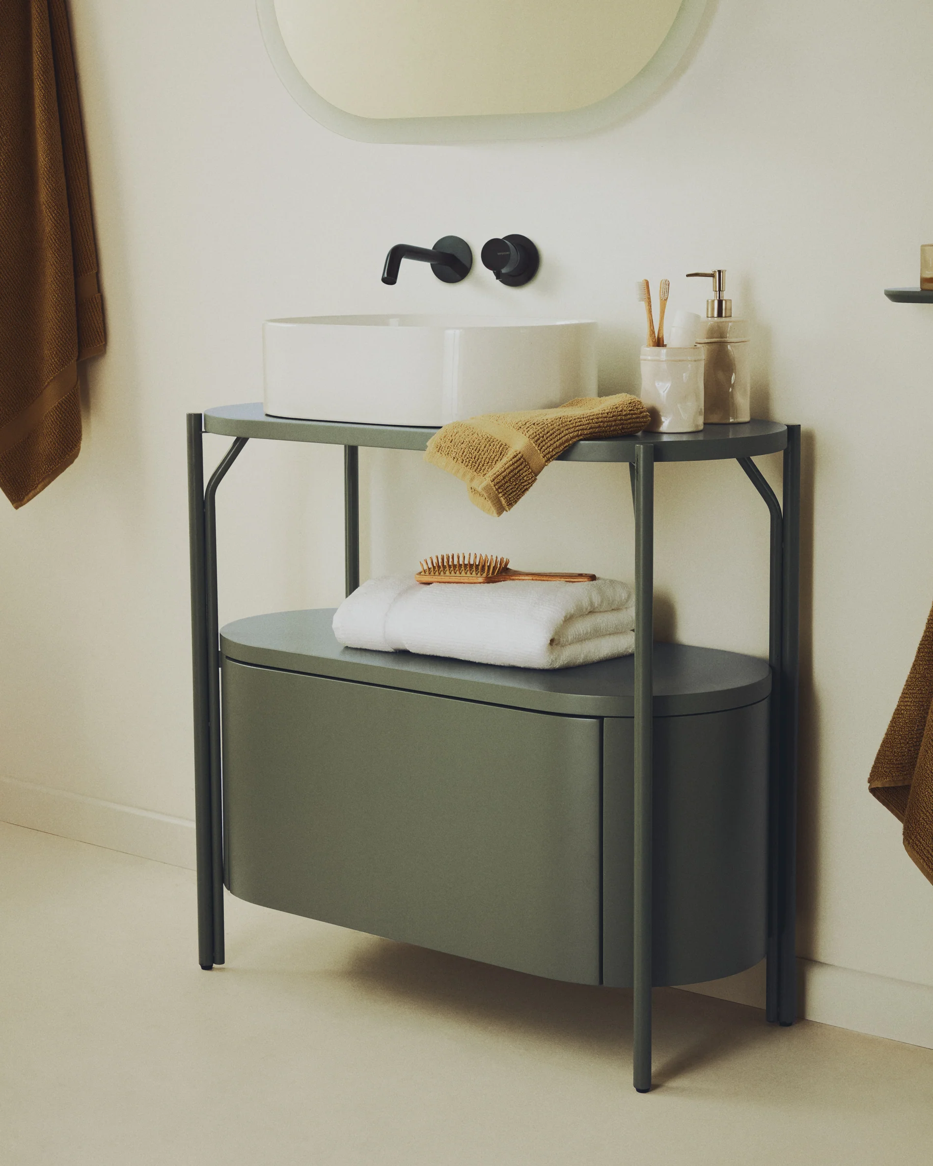 Arely bathroom vanity unit with steel structure and green lacquered MDF 90 x 40cm