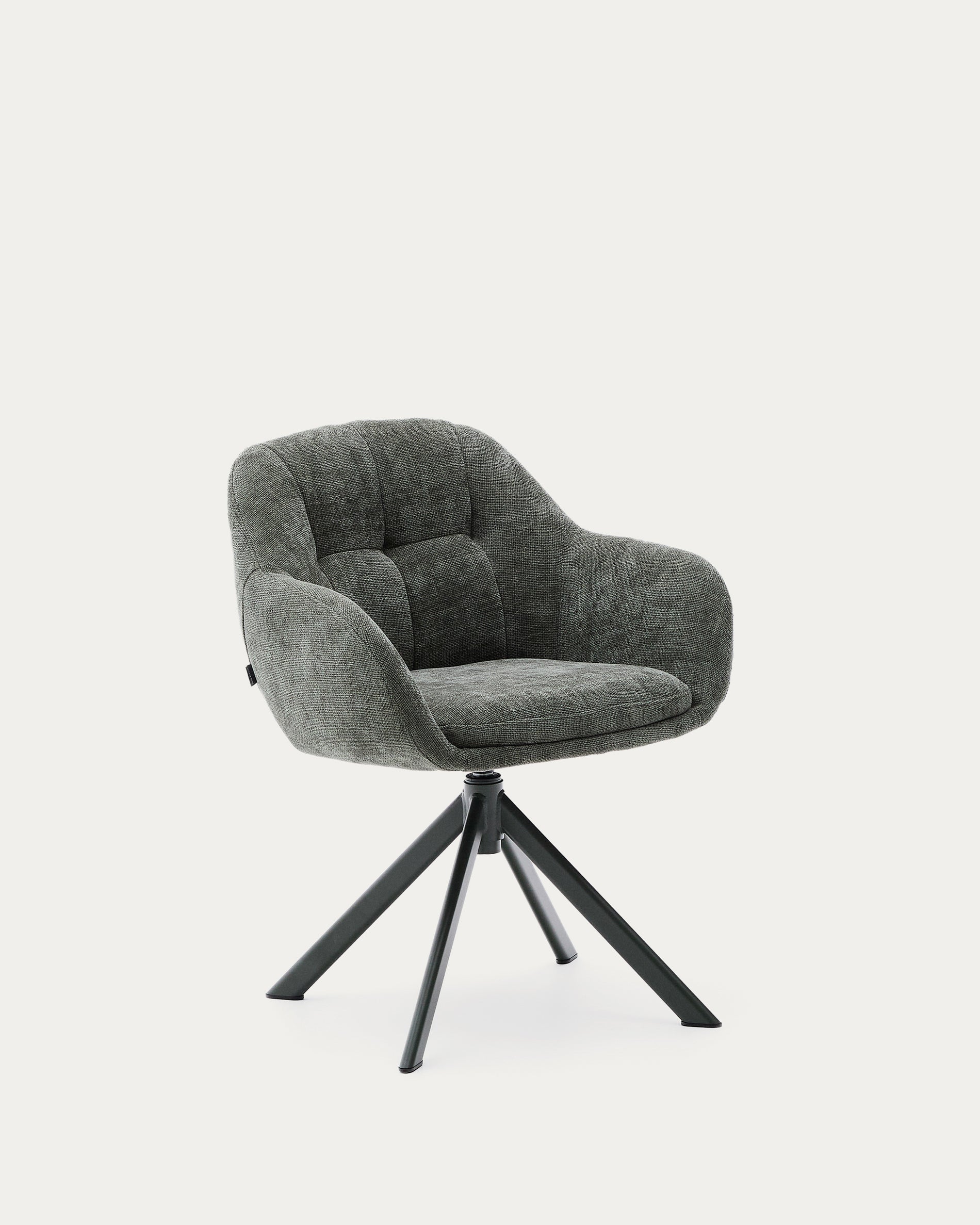 Dorina swivel chair in green chenille and steel legs in a green finish