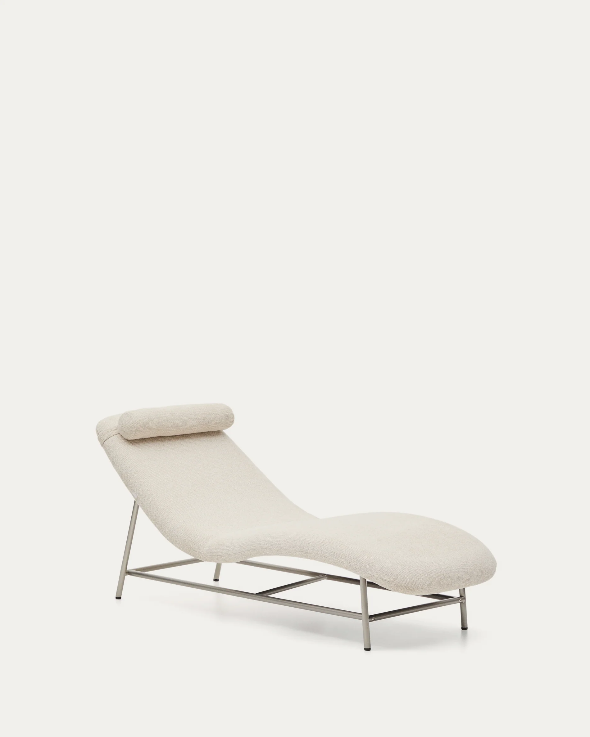 Osla chaise longue in beige chenille with brushed stainless steel legs 175 cm