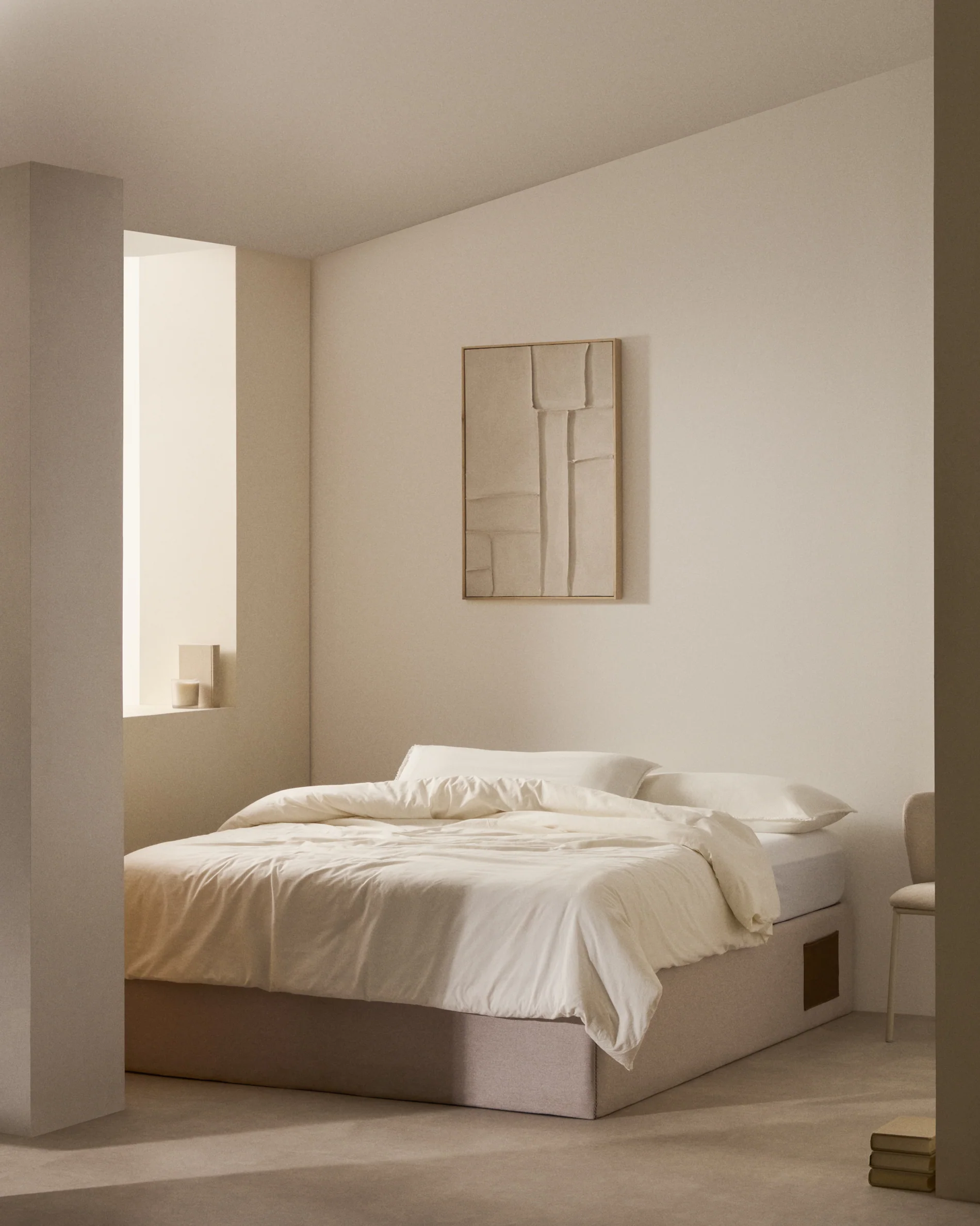 Matters ottoman bed base in beige for a 140 x 190 cm mattress