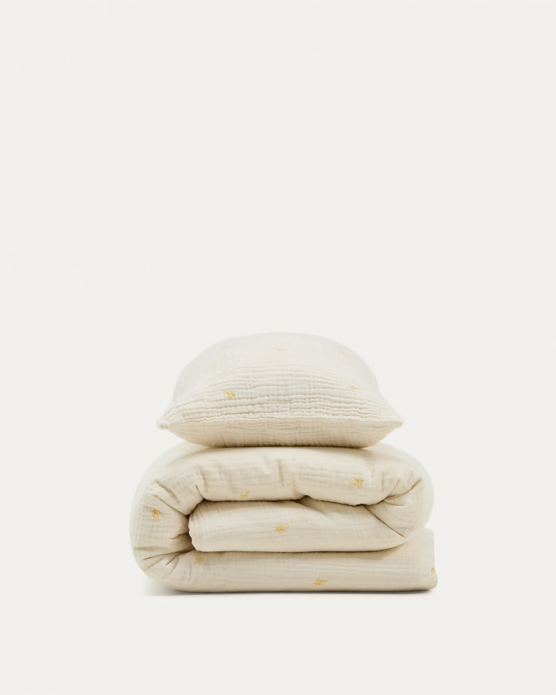 Dorani duvet cover and pillowcase set in double-gauze cotton with embroidery detail for convertible cot