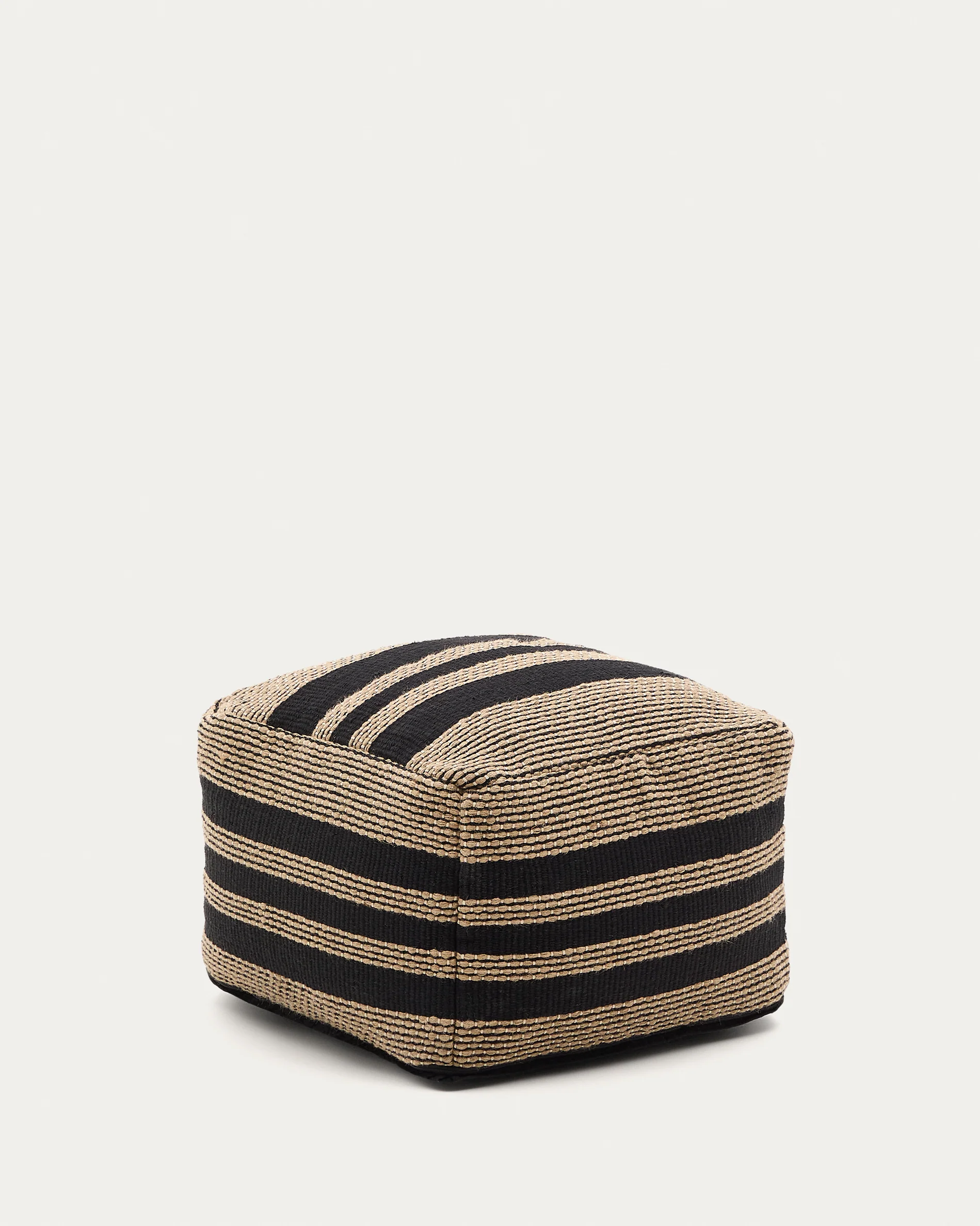 Aylin beige and black jute-embroidered cotton pouf 60 x 60 cm