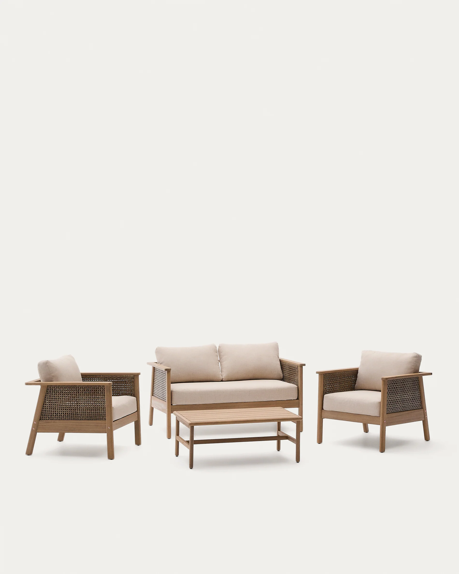 Alabe set consisting of one 2-seater sofa, 2 armchairs and one coffee table in FSC 100% acacia wood