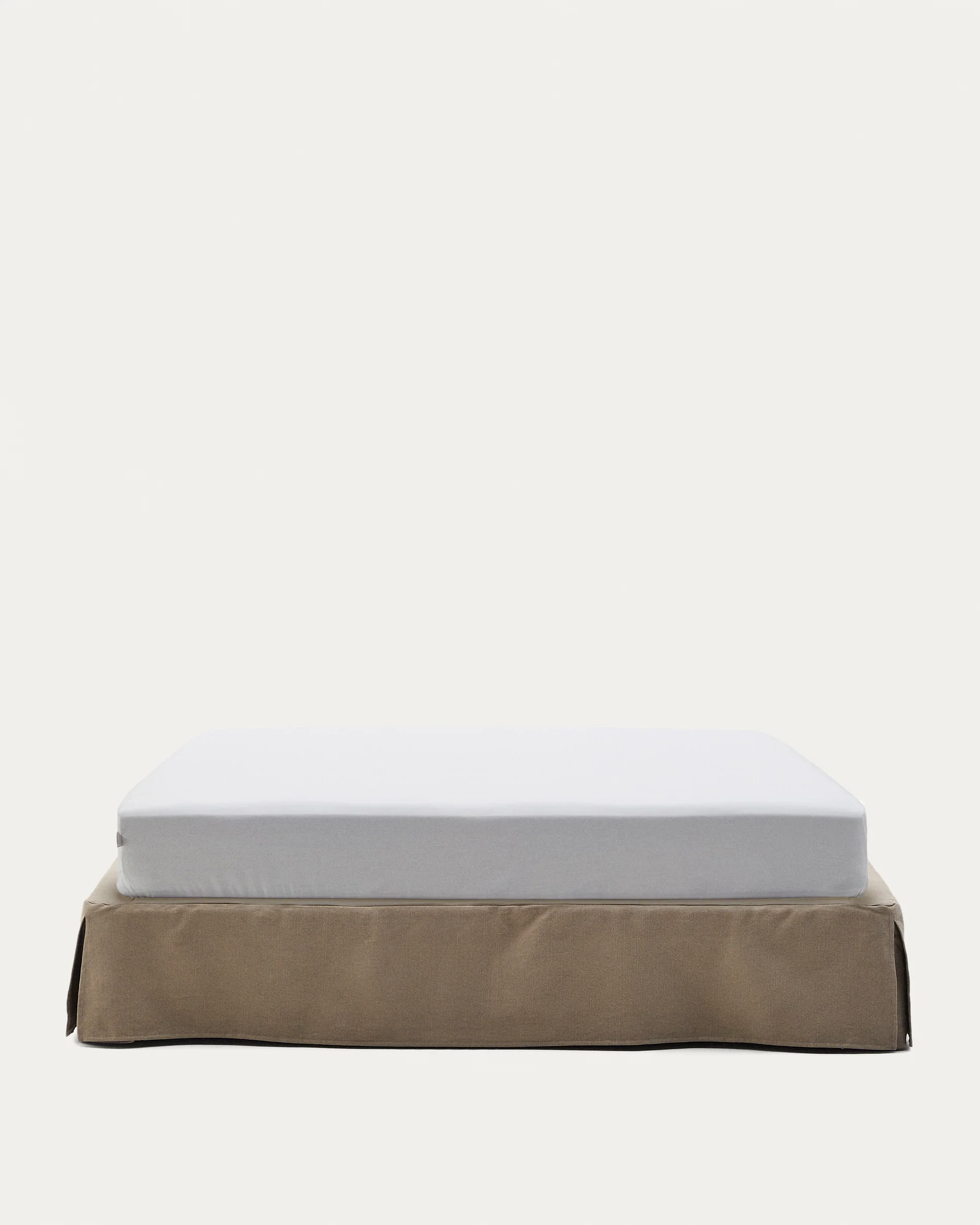 Jaira linen and cotton base with removable cover in taupe for a 180 x 200 cm mattress