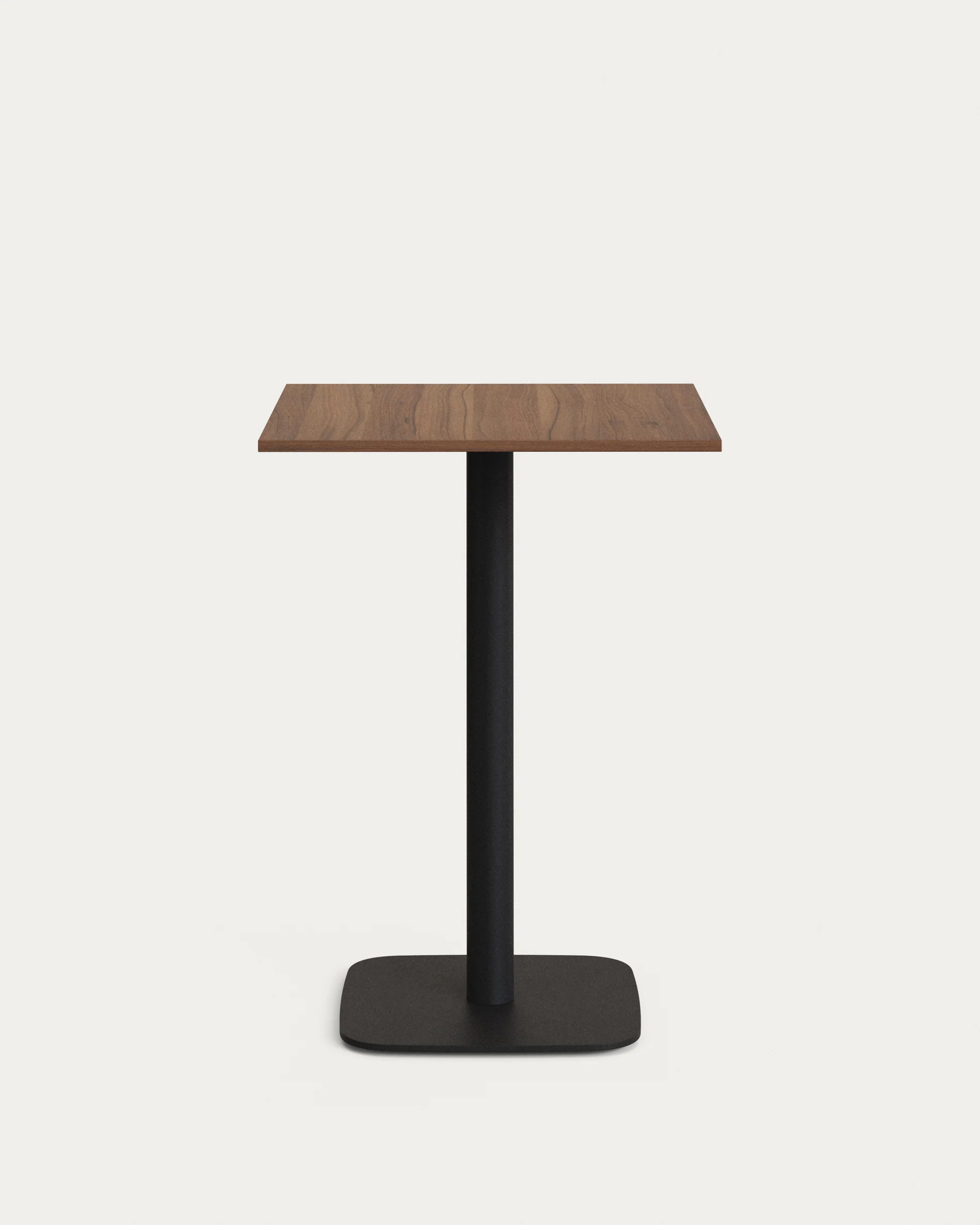 Dina high table in walnut finish melamine with metal leg in a painted black finish, 60x60x96 cm