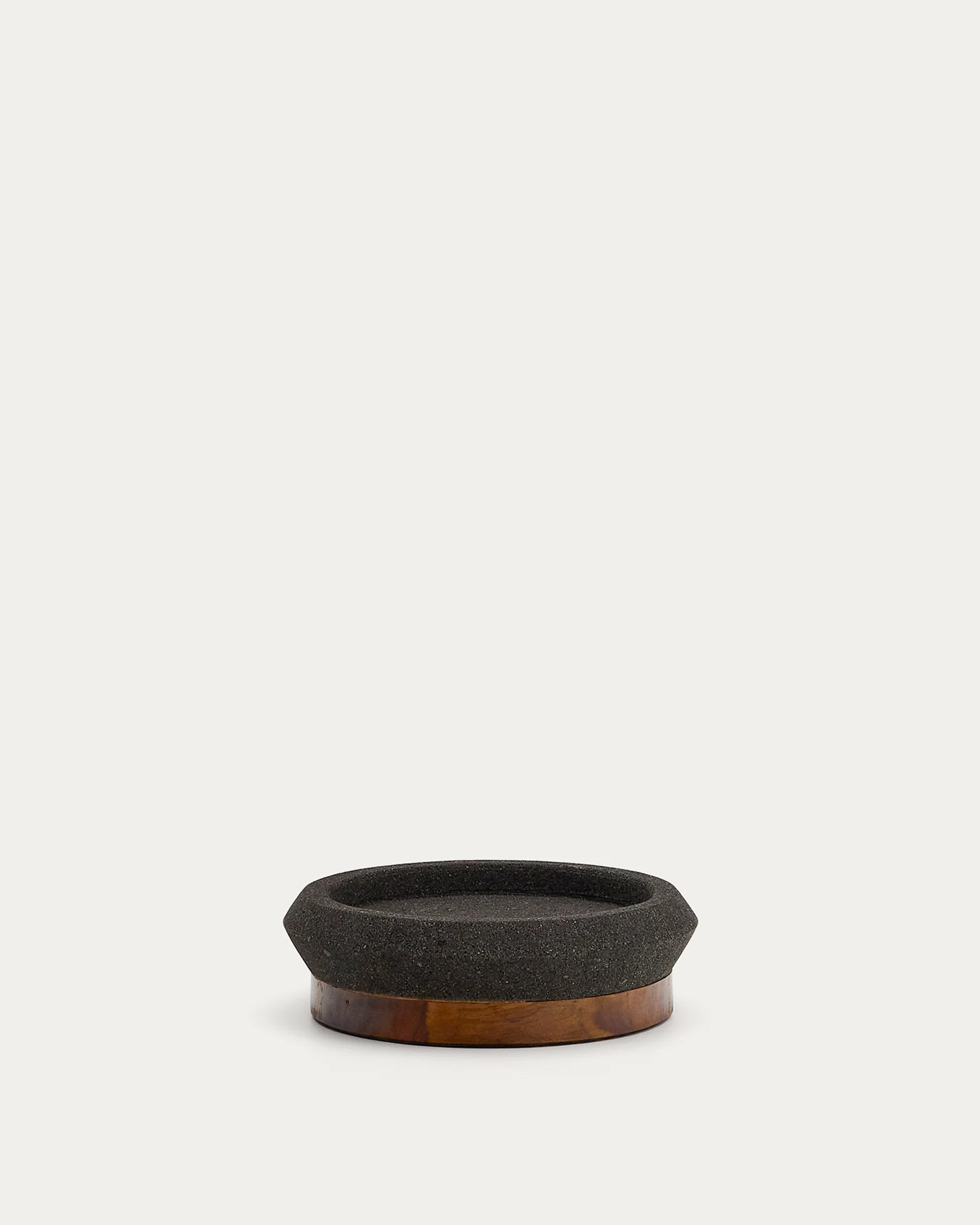 Naro centrepiece in black stone and teak wood Ø30cm