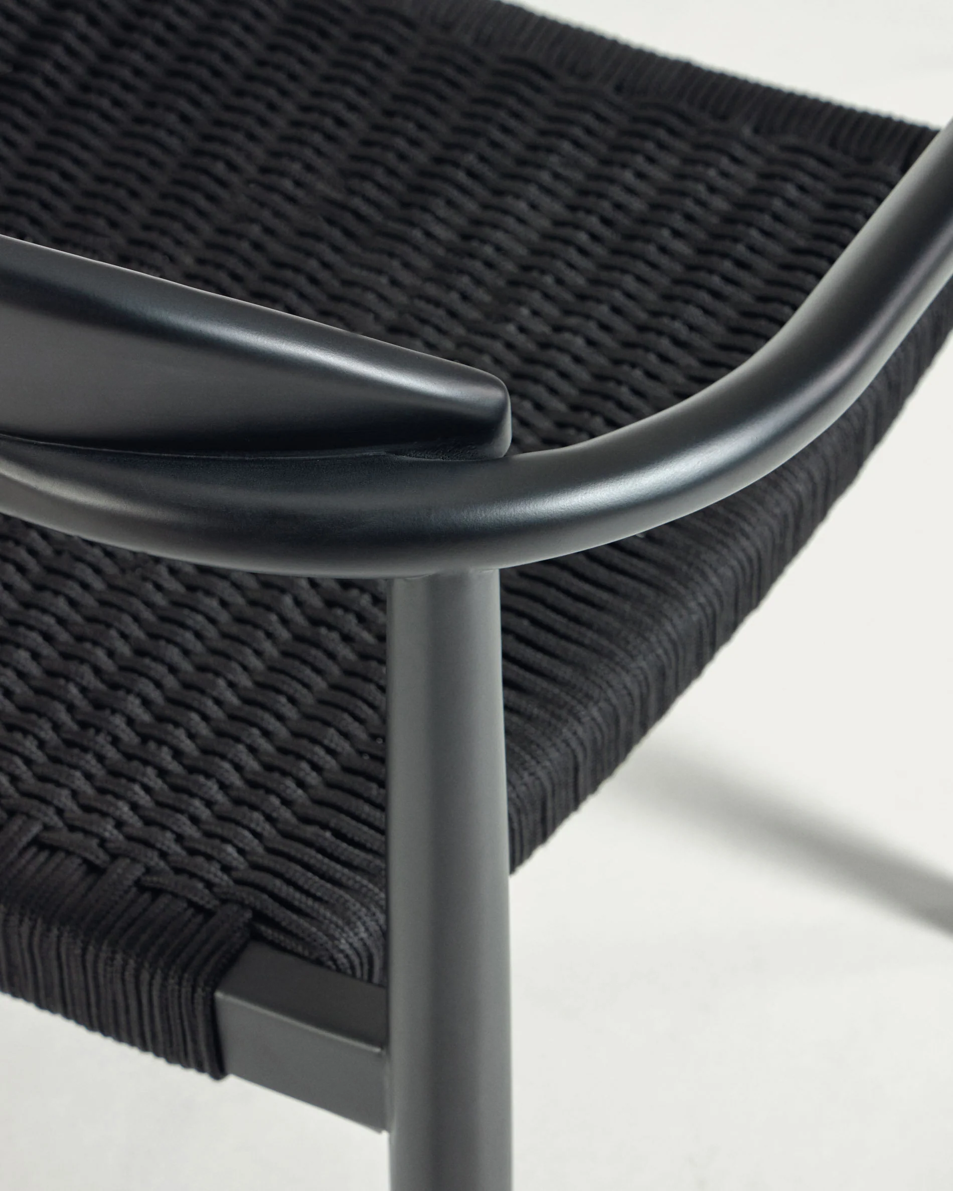 Nina stackable chair in solid acacia wood with black finish and black rope seat FSC 100%