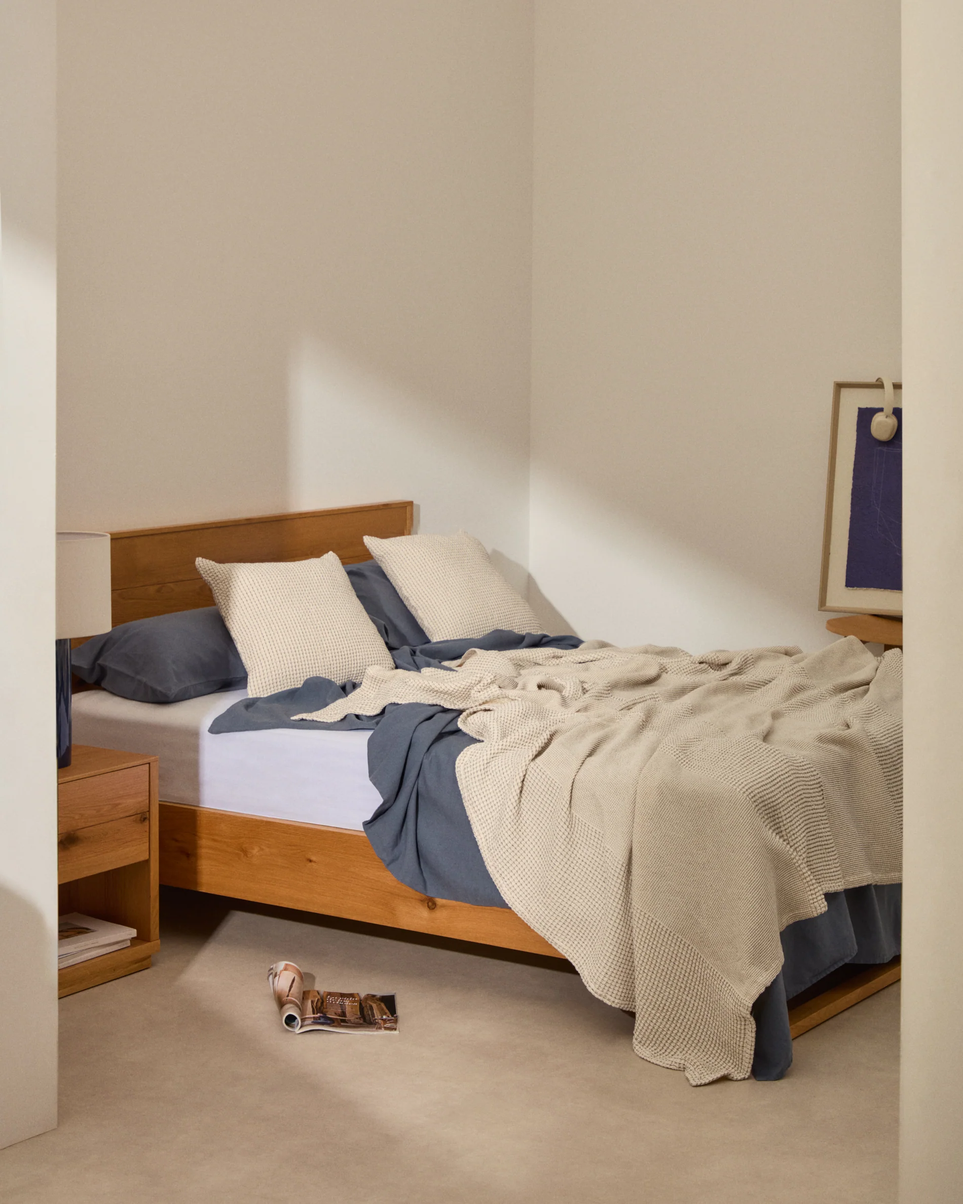 Mabile blue striped jacquard 100% cotton bedspread for 90/135cm bed