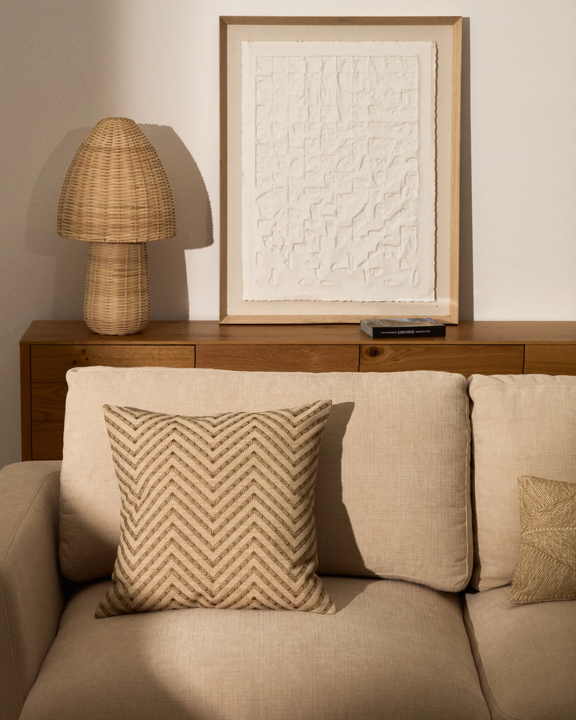 Olea beige contrasting jacquard cotton cushion cover 50 x 50cm