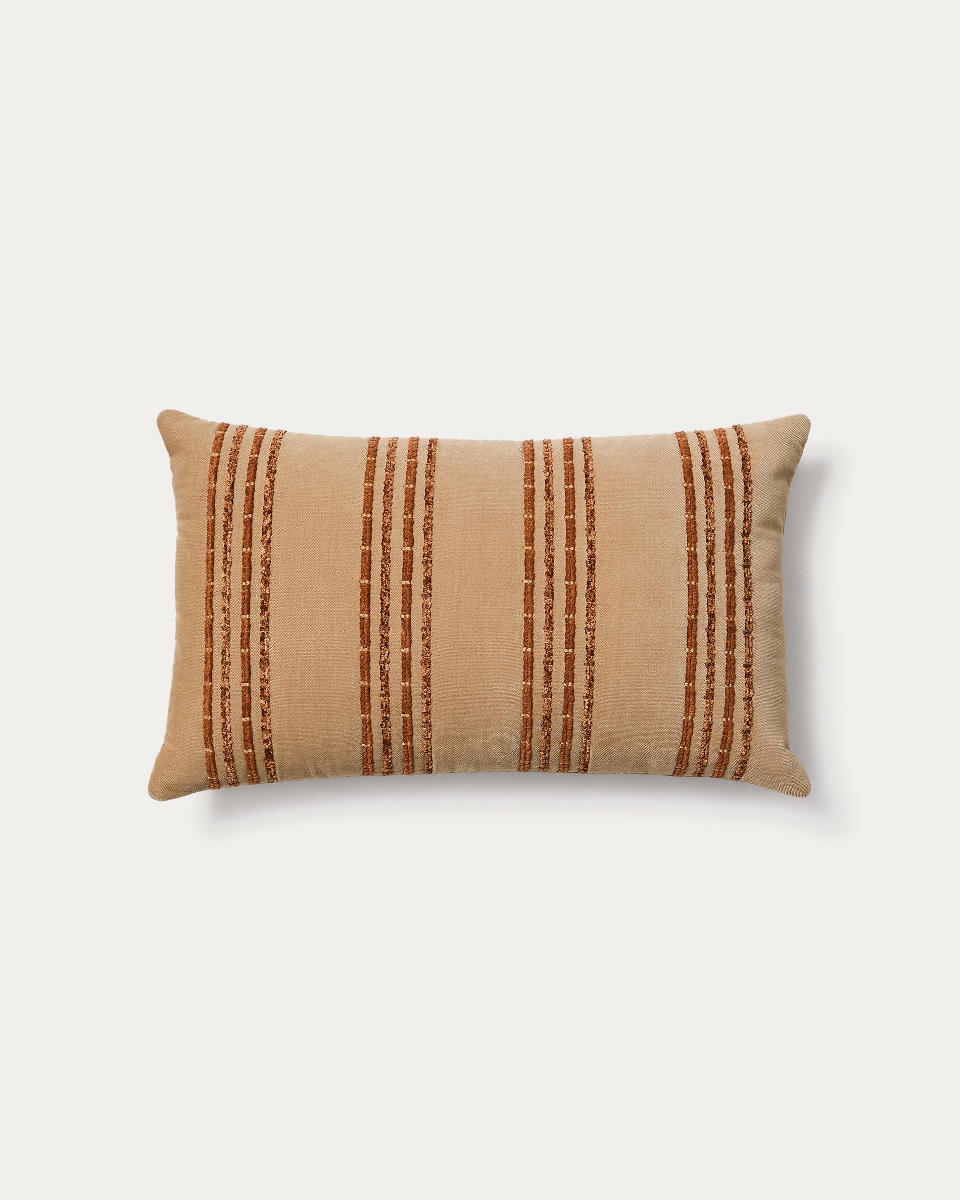 Amela cushion cover in velvet with beige embroidered stripe 50 x 30 cm