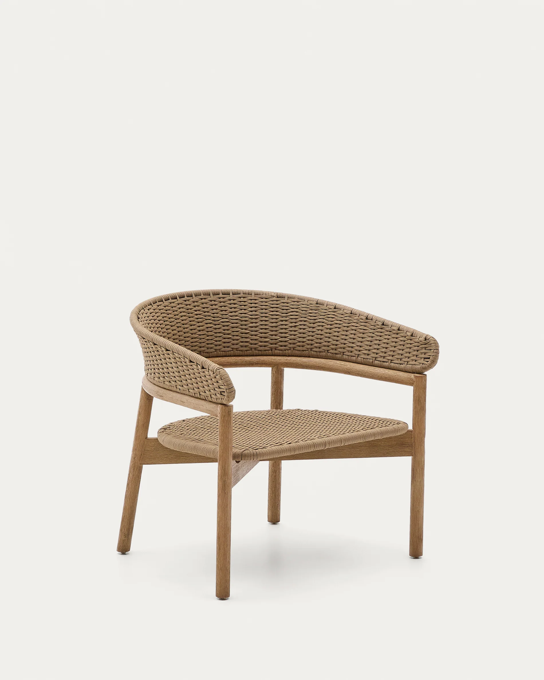 Arinella armchair in FSC 100% solid acacia wood with natural finish and beige rope cord