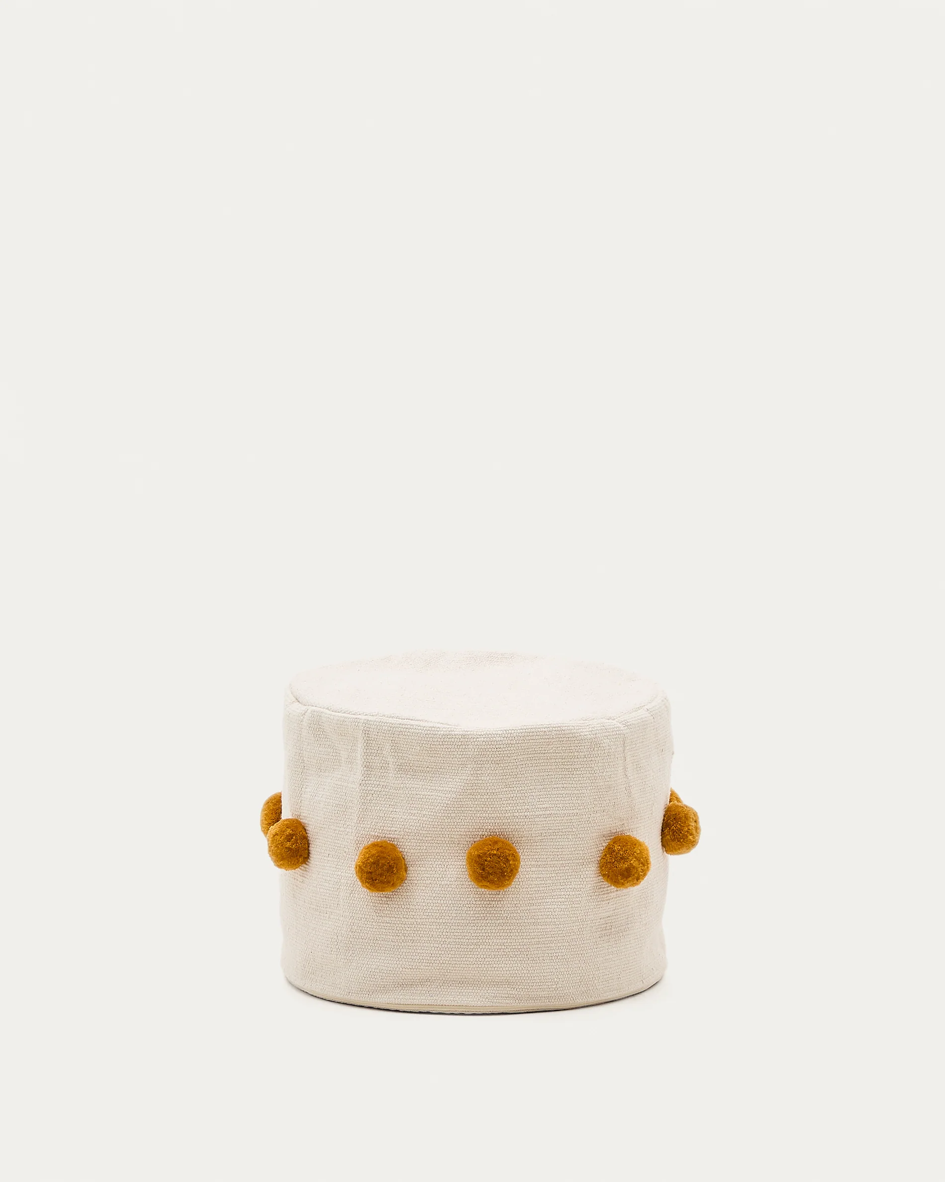 Manua beige, cotton pouffe with mustard-coloured tassels, Ø 40 cm