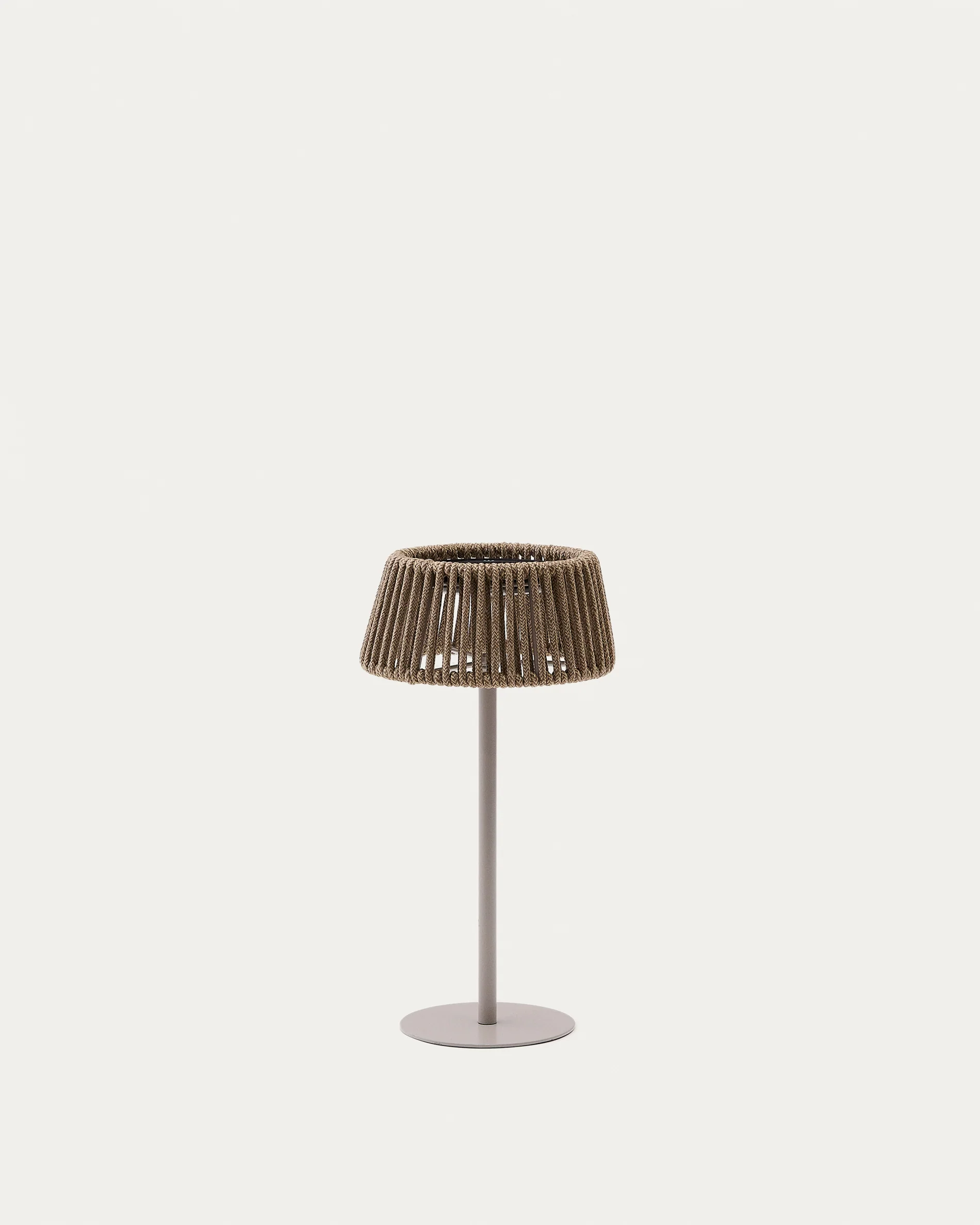 Aldet outdoor solar table lamp in beige mottled rope cord with beige metal stand
