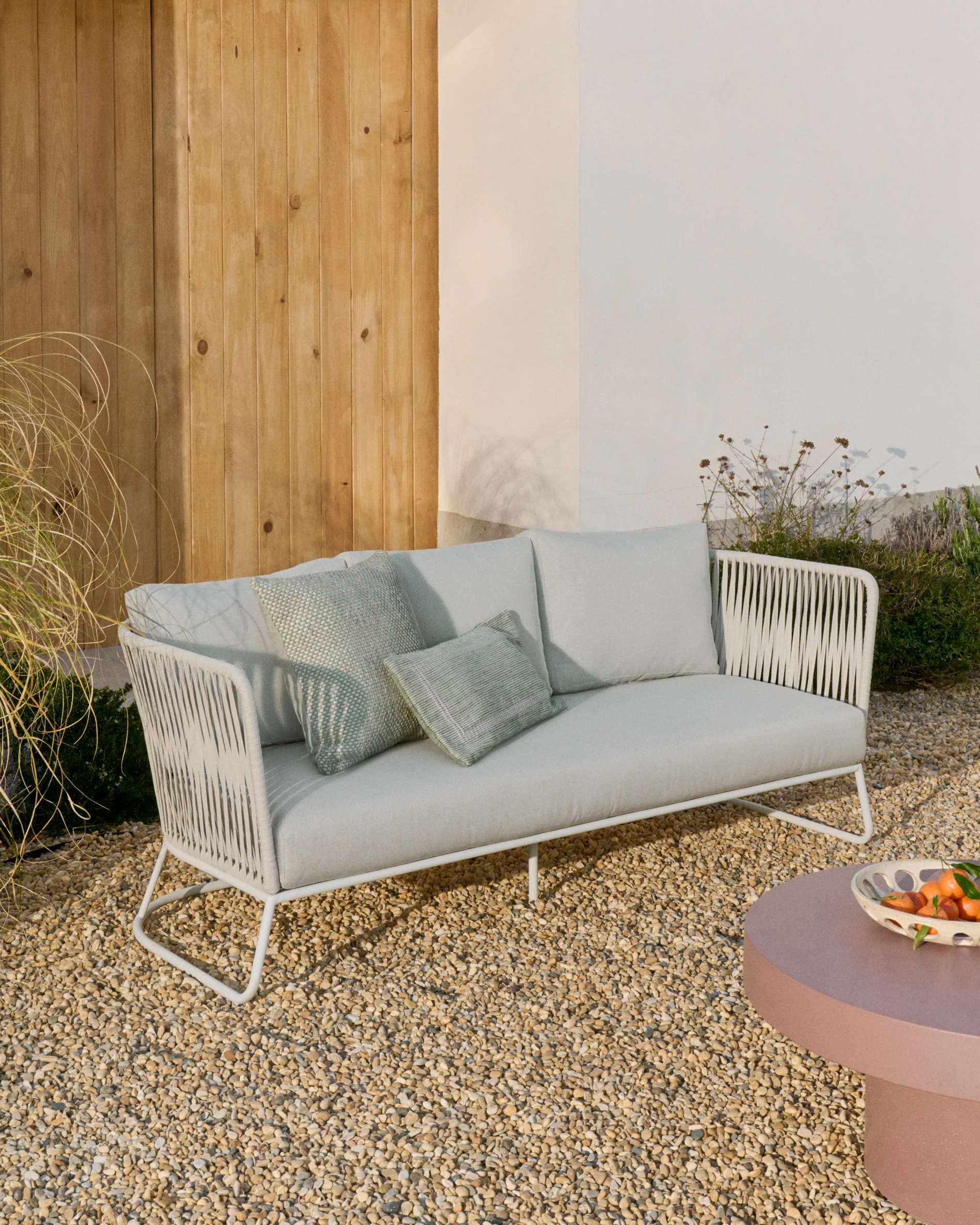 Saconca outdoor 3-seater sofa in rope cord and grey galvanised steel 189cm