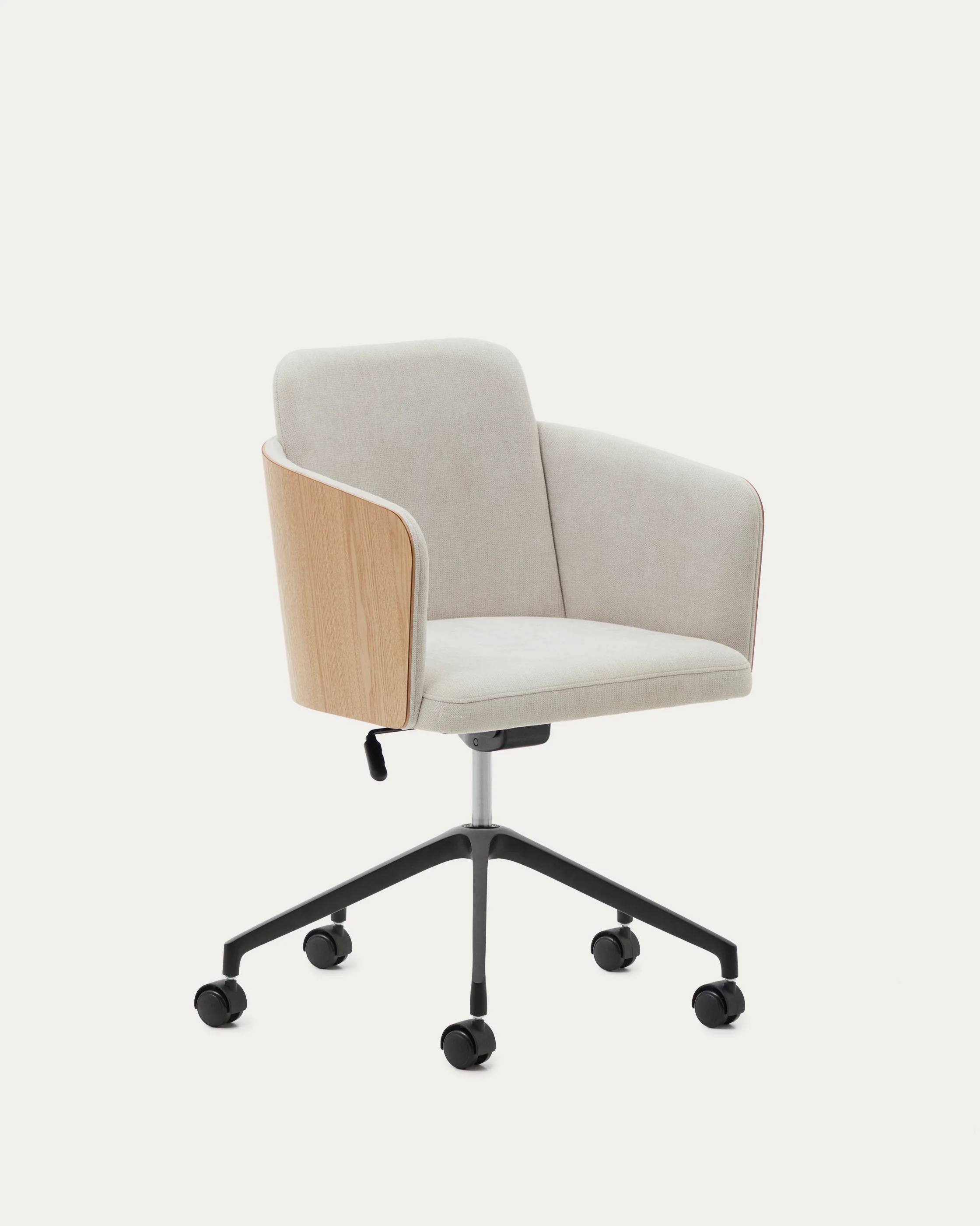 Madai desk chair in beige chenille and ash veneer with natural tone finish FSC Mix Credit