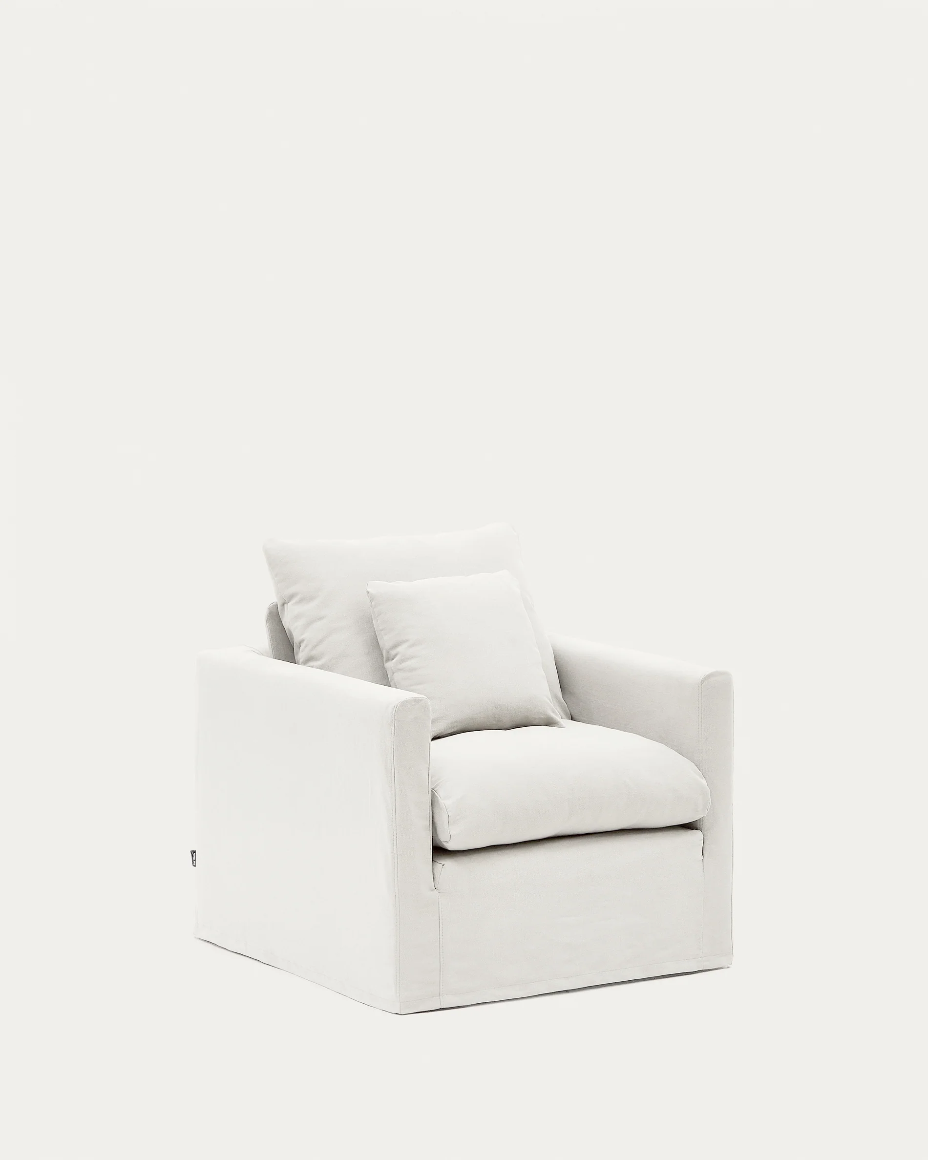 Nora armchair with removable cover with linen and cotton cushion in ecru 92cm
