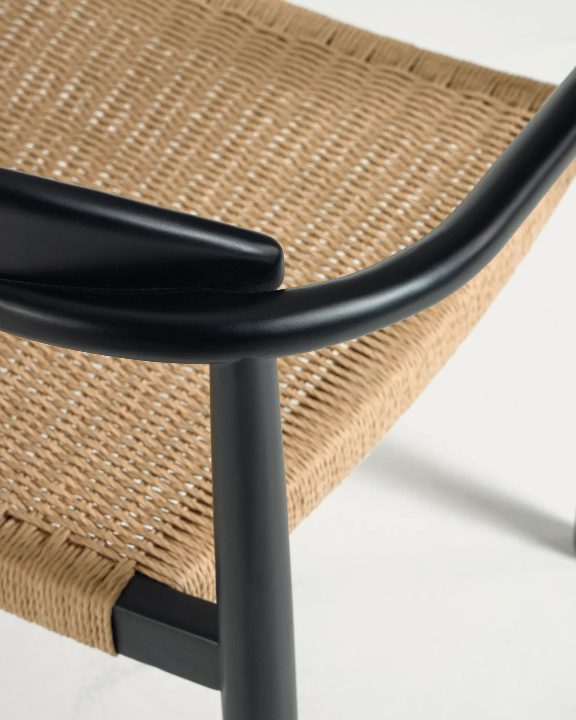 Nina stackable chair solid acacia wood with black finish and beige paper rope seat FSC100%