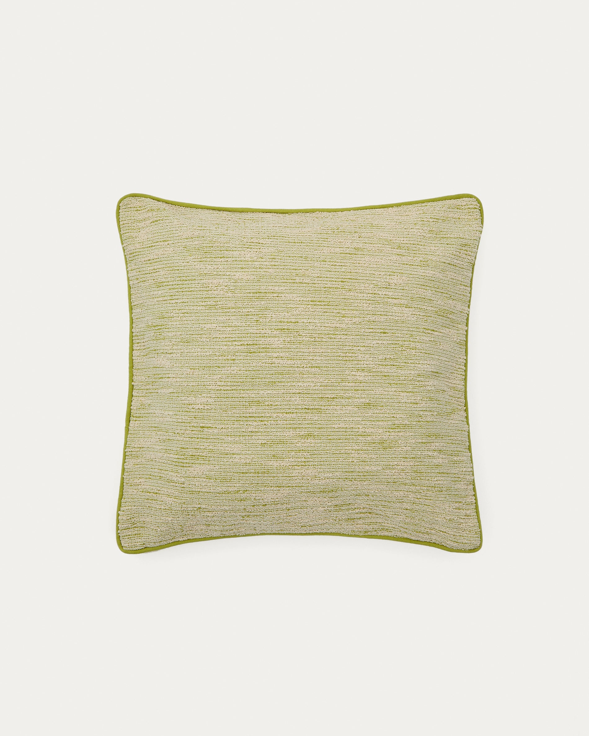 Brisella green jacquard cushion cover with contrasting trim 45 x 45cm