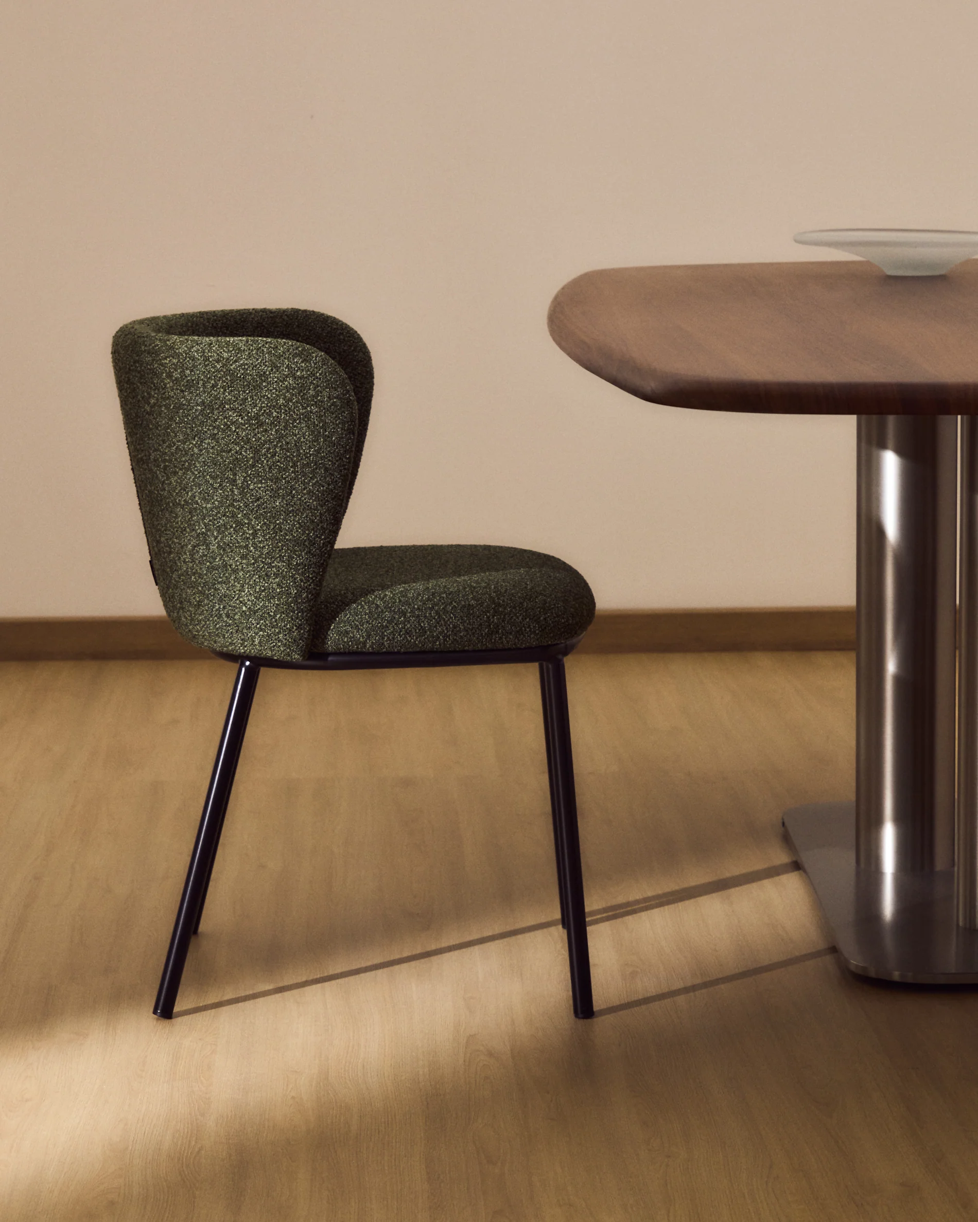 Ciselia dark green thick chenille chair with black finish steel legs FSC Mix Credit