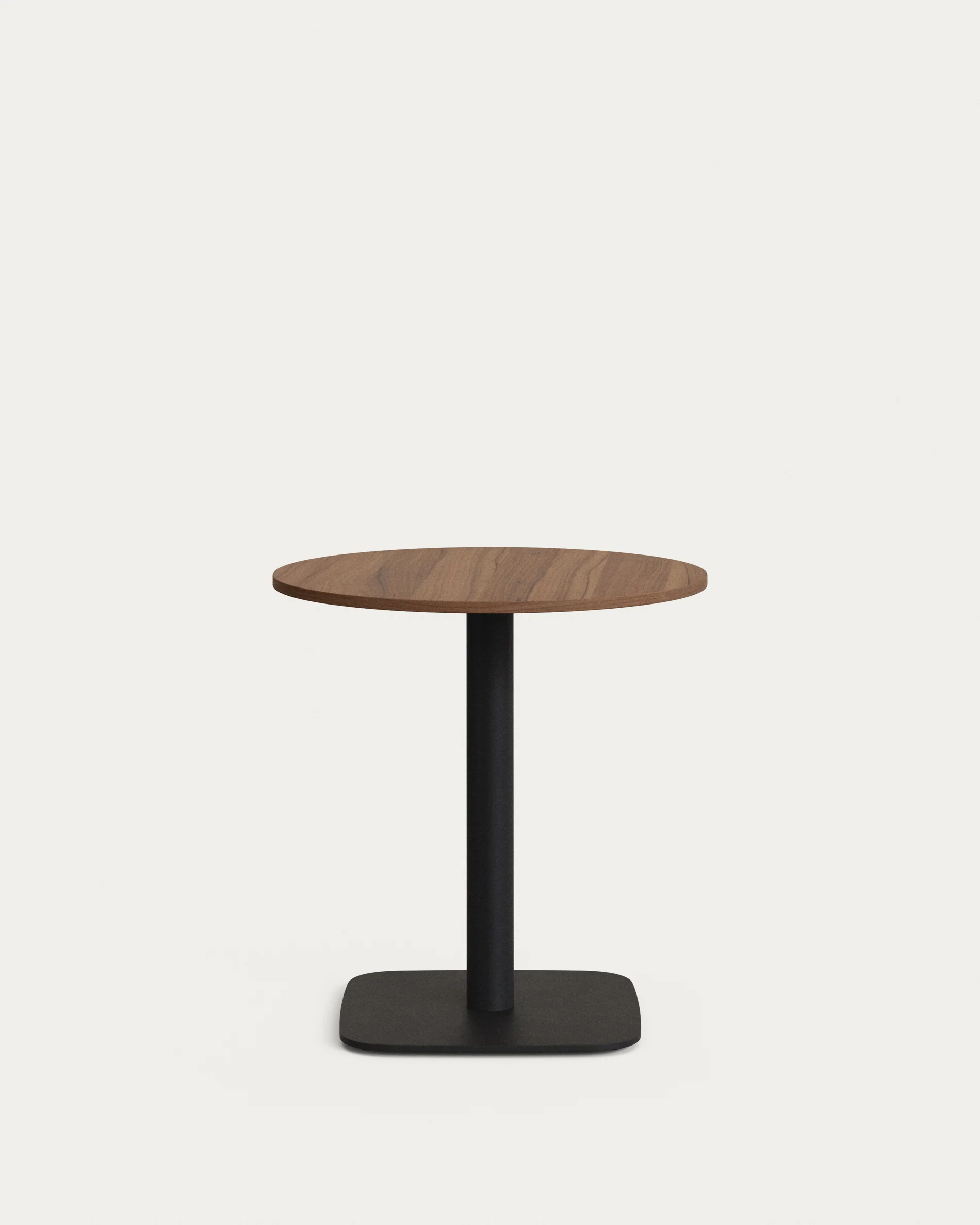 Dina round table in walnut finish melamine with metal leg in a painted black finish, Ø 68x70 cm