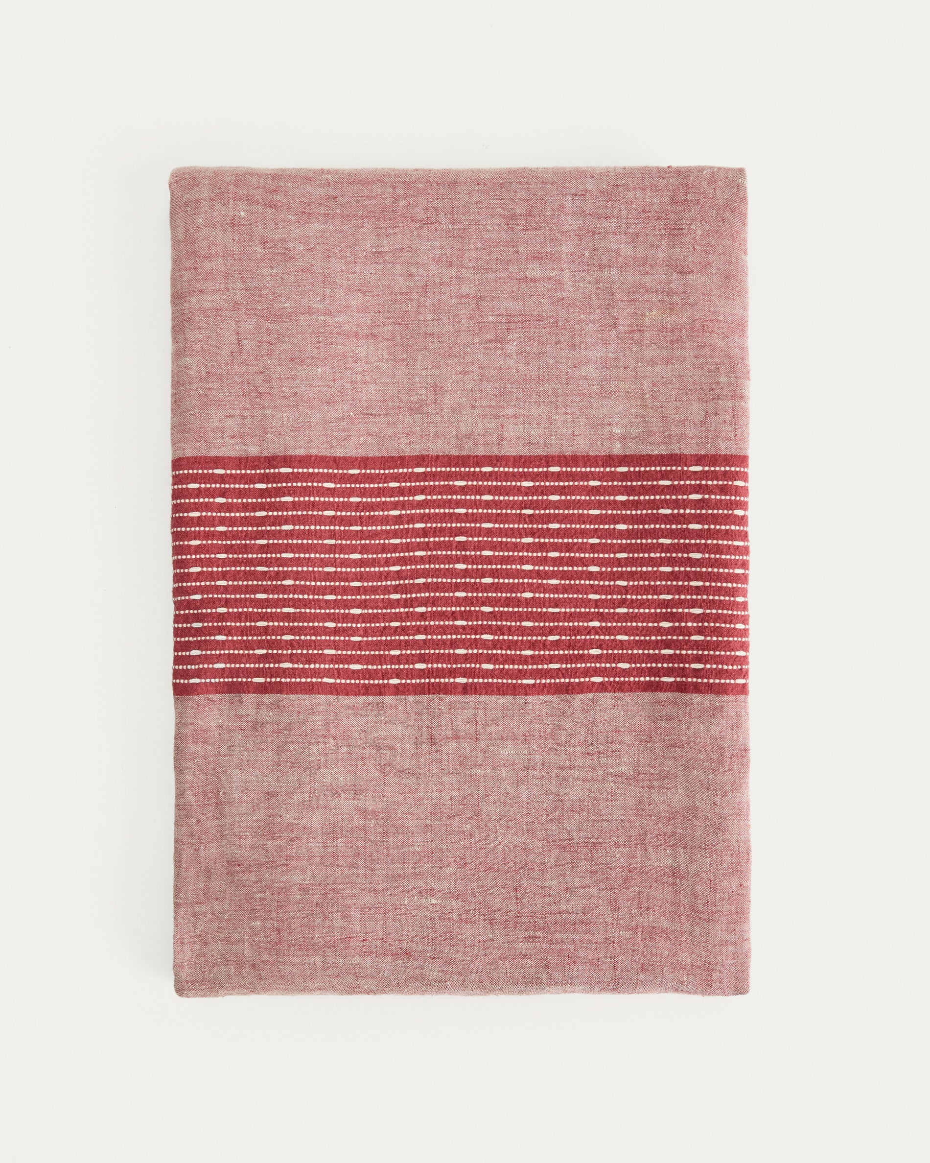 Calena linen jacquard tablecloth with red central stripe 150 x 250 cm
