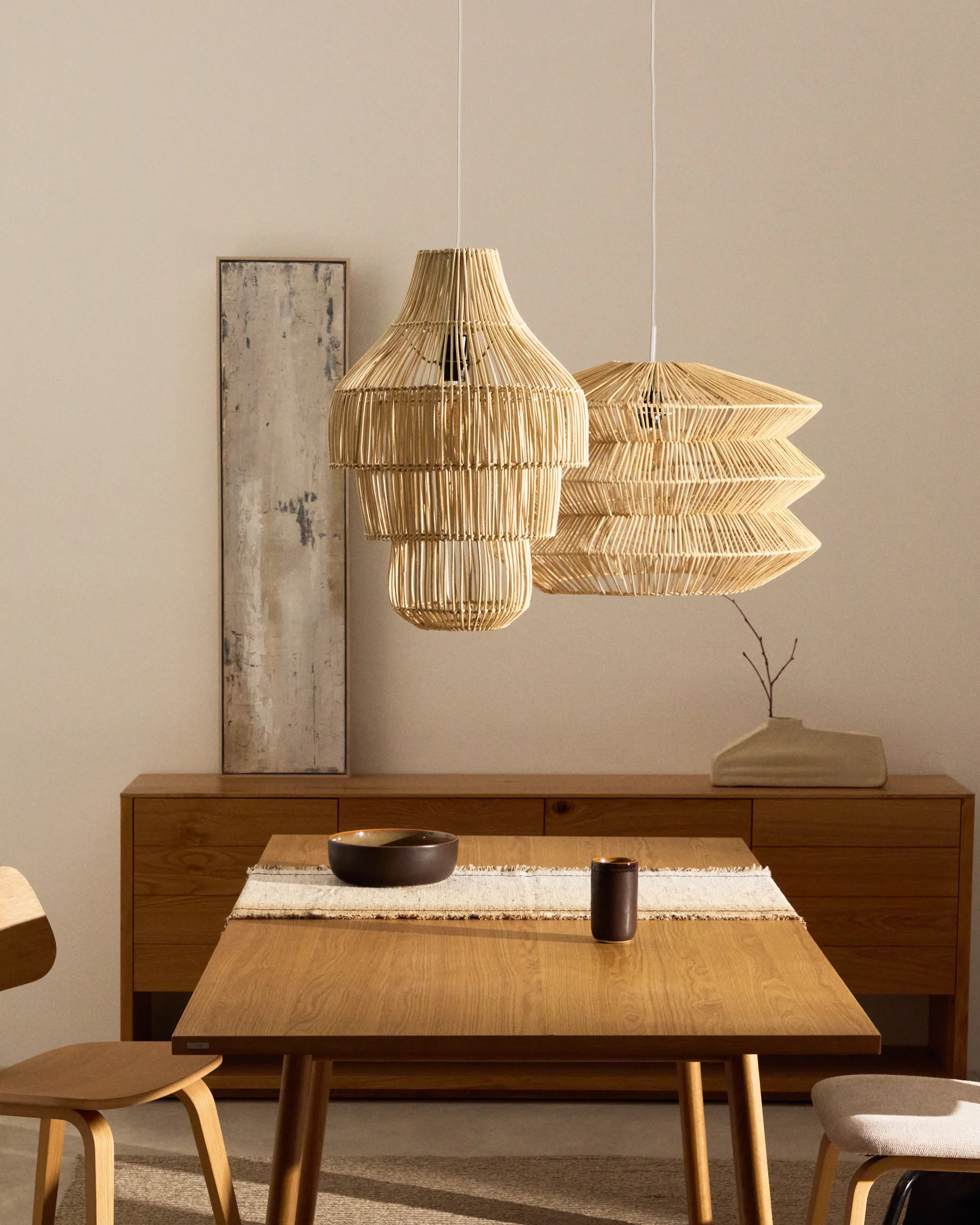 Janoa rattan ceiling lamp shade with light finish Ø38cm