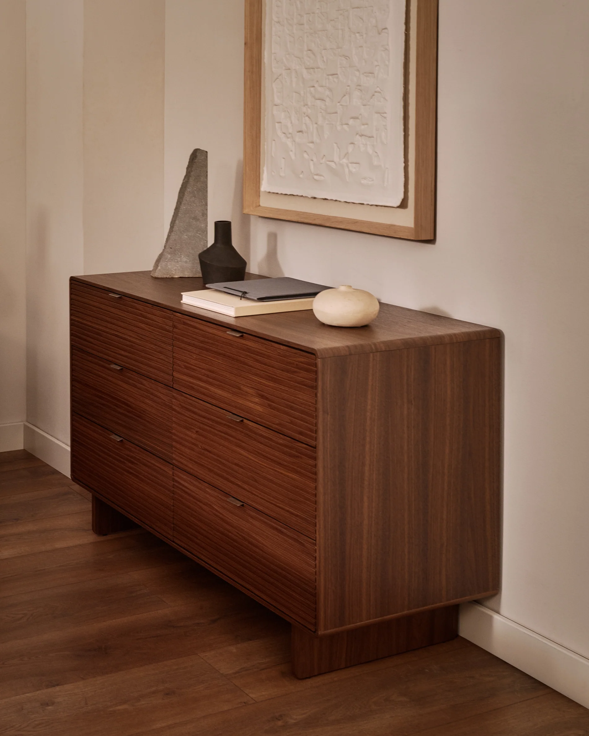Norlen 6-drawer chest of drawers in walnut veneer FSC Mix Credit 120 x 75cm