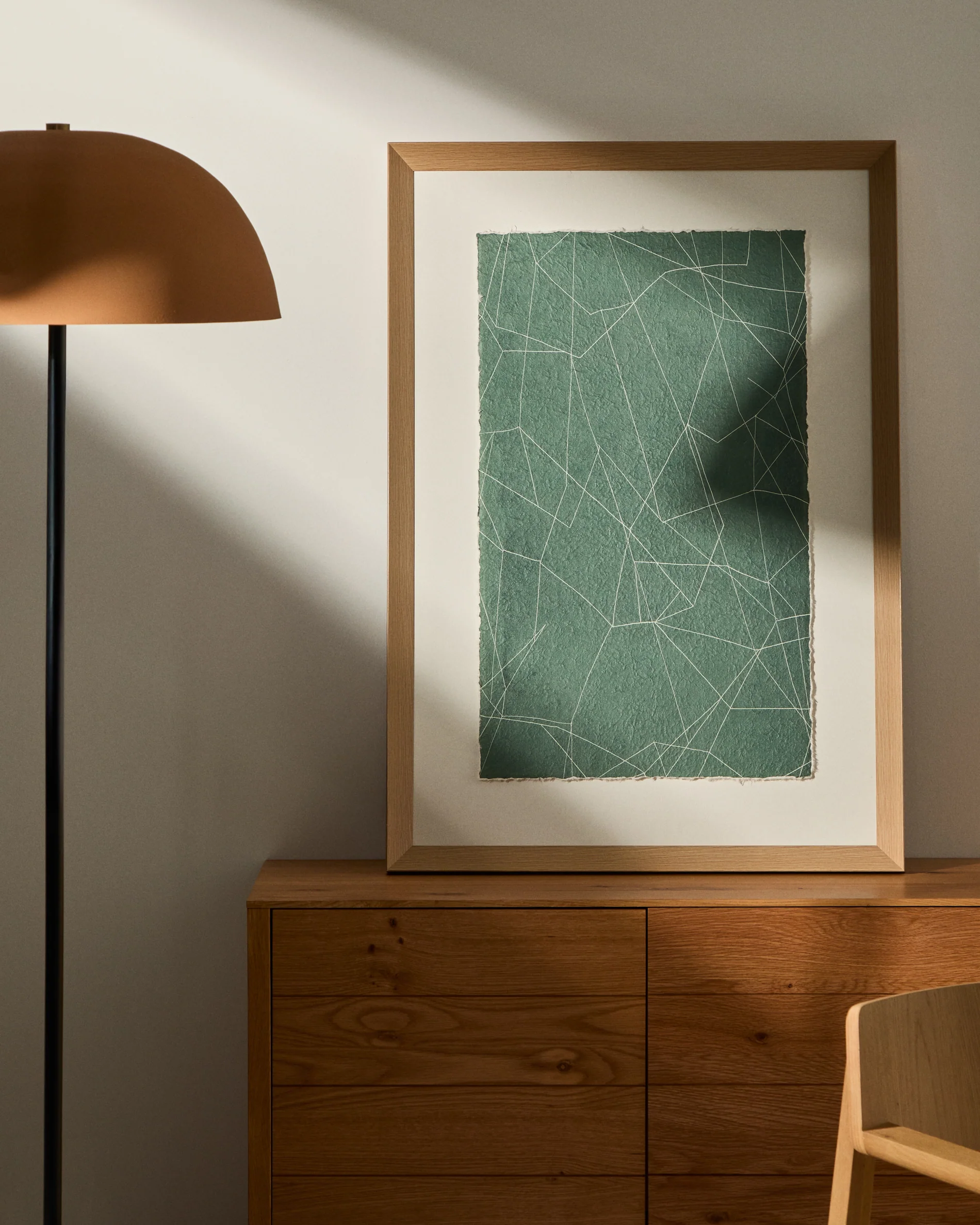 Durkan abstract picture on green recycled paper 100 x 70cm