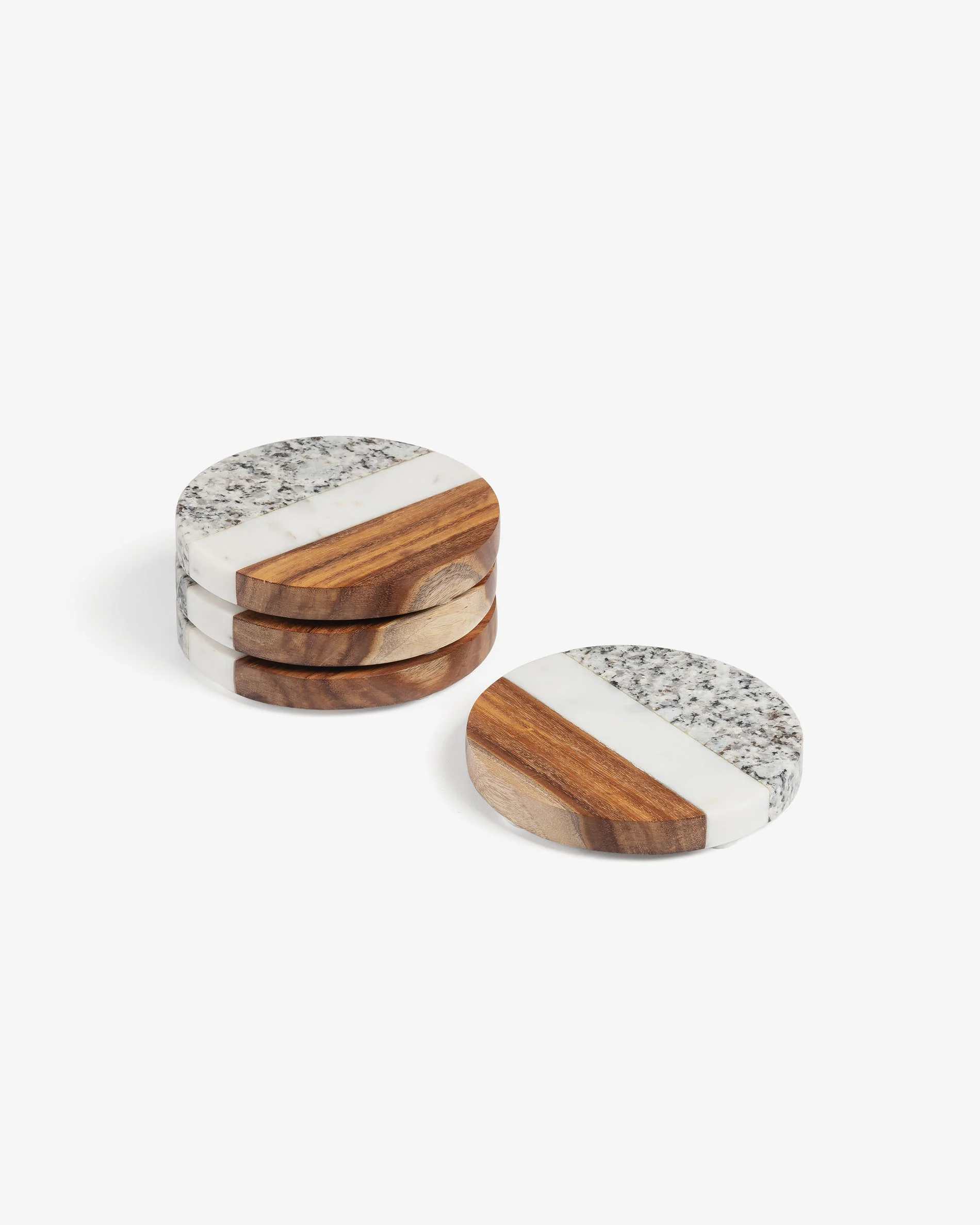 Cataleg set 4 round coasters white grey marble and mango
