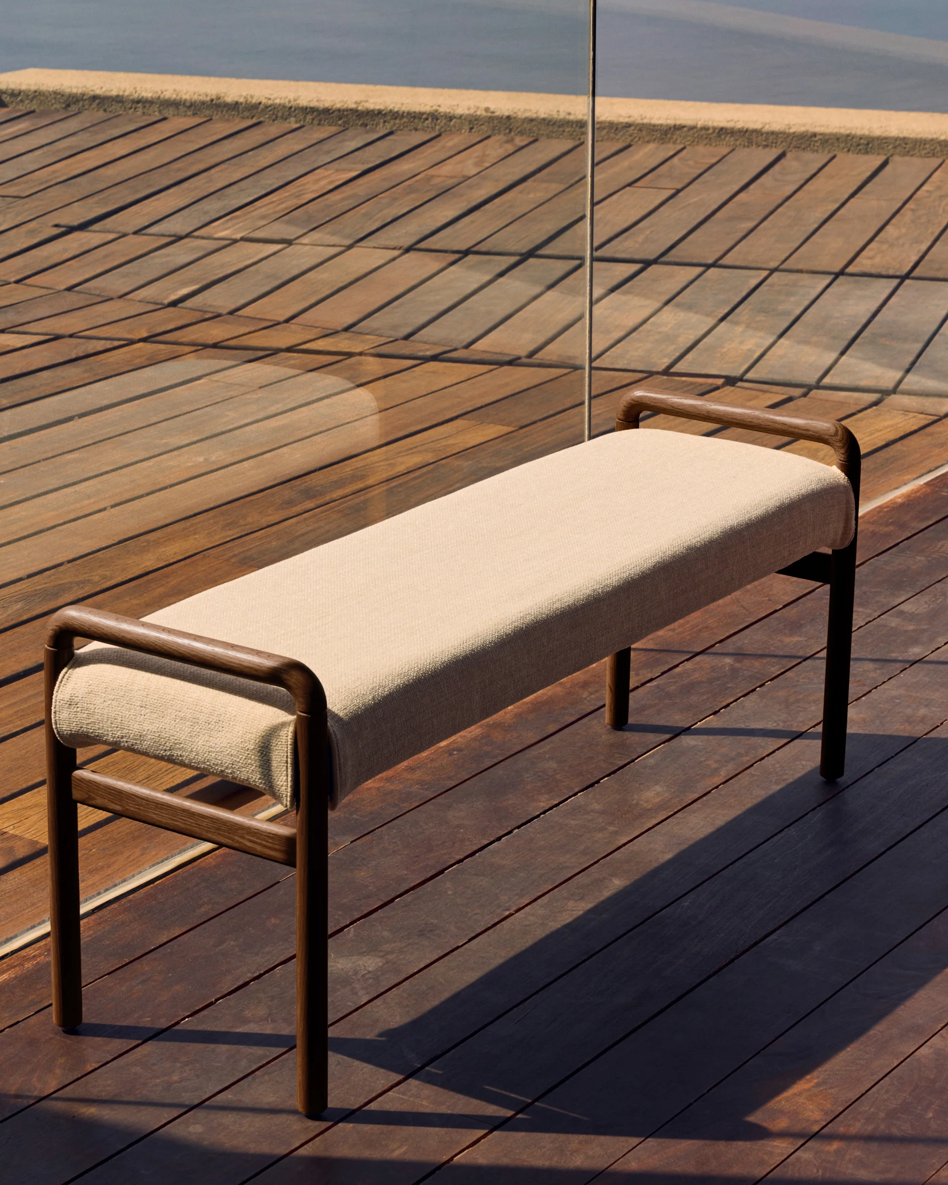 Macaret bench with removable cover solid oak wood with walnut finish 120 cm FSC Mix Credit