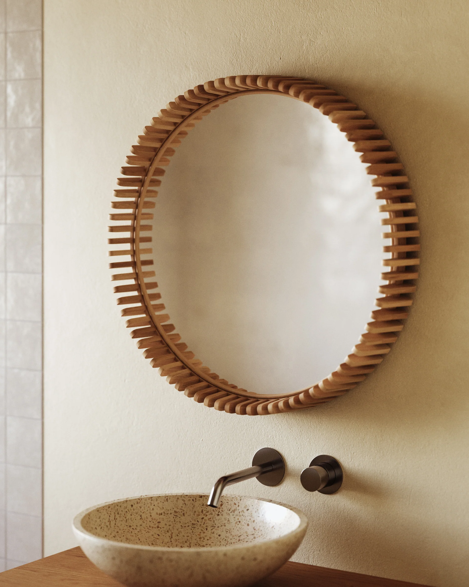 Polke Teak Wood Mirror Ø 60 cm
