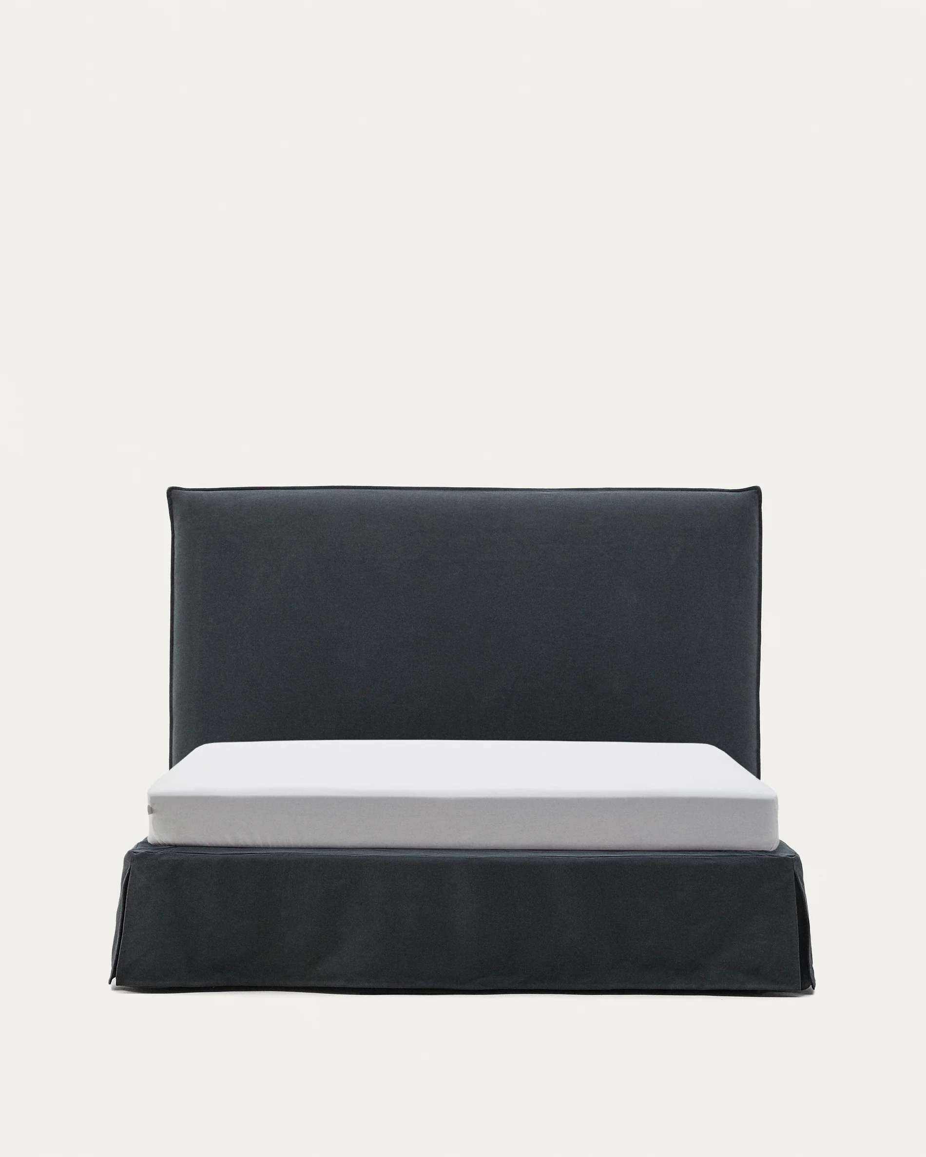 Anthracite grey linen and cotton Jaira bed with removable cover for a 160 x 200 cm FSC Mix Credit mattress