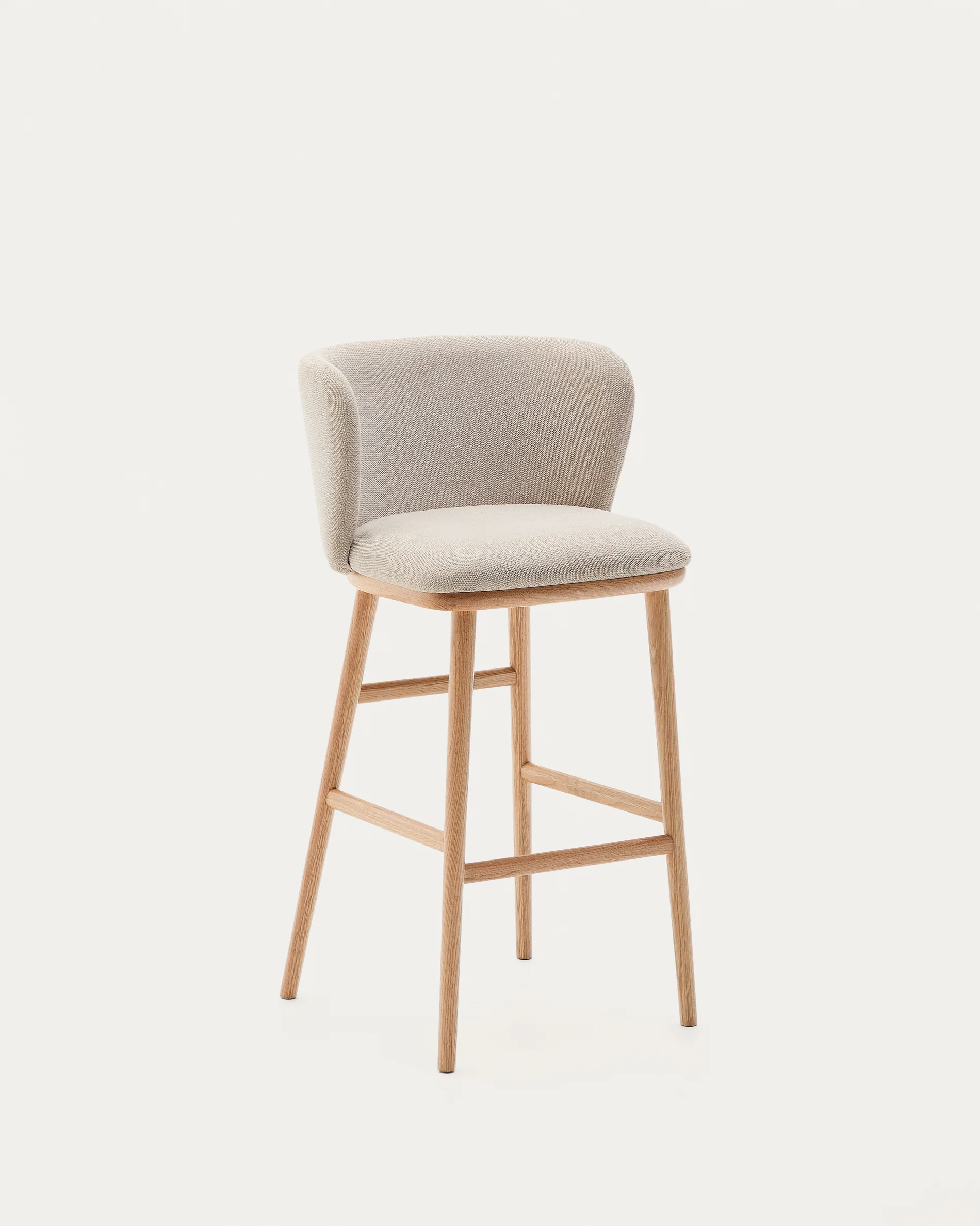 Ciselia stool beige chenille and solid ash wood natural tone finish FSC Mix Credit 75 cm