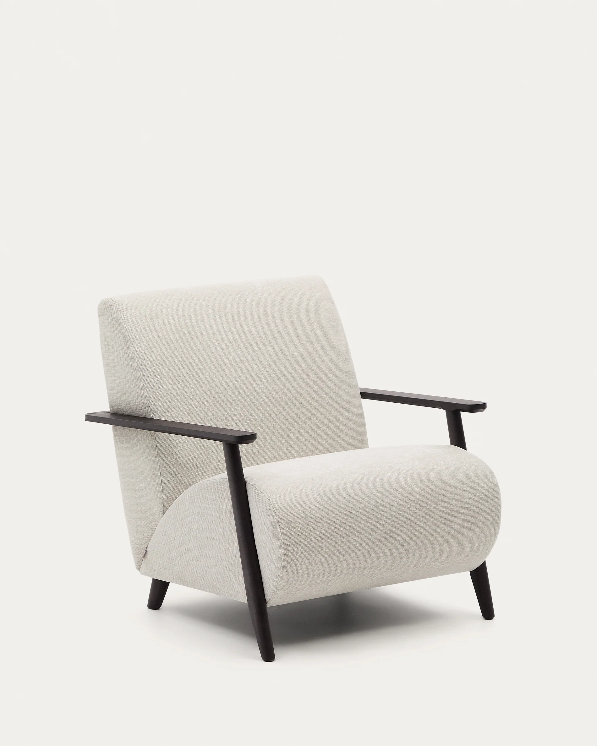 Meghan armchair in pearl chenille and with solid beech wood in a wenge finish FSC Mix Credit