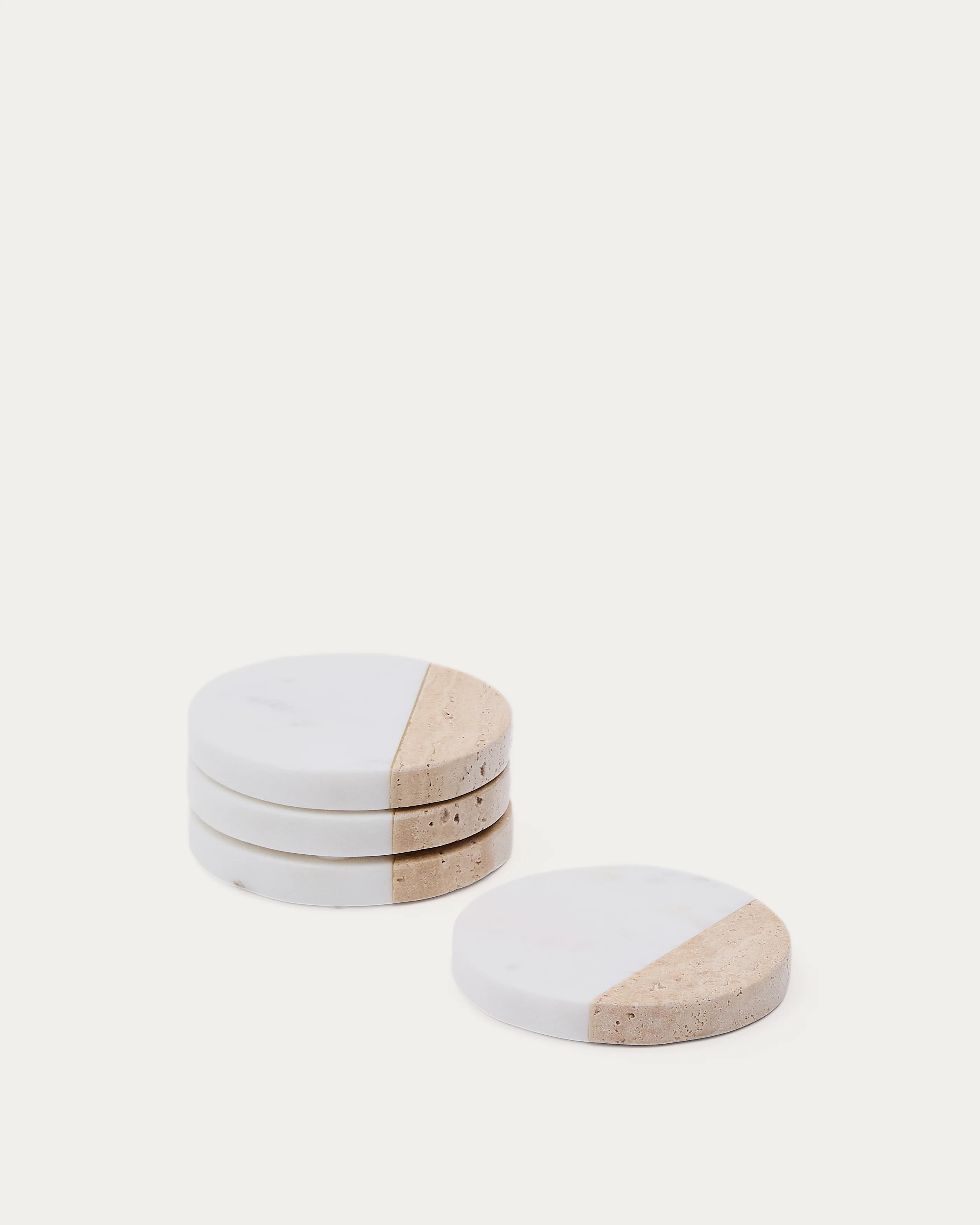 Nivol set of 4 coasters in white marble and travertine