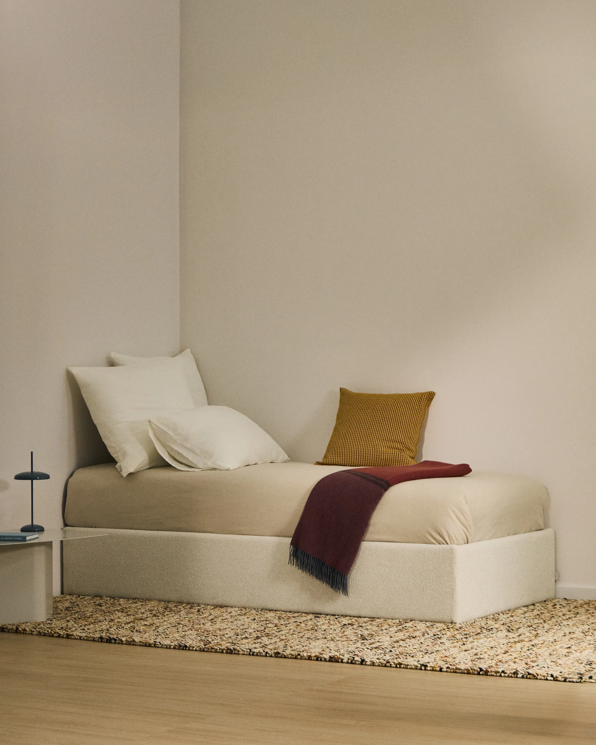 Nelzi ecru chenille ottoman bed base with removable cover for 90 x 200cm mattress FSC 100%