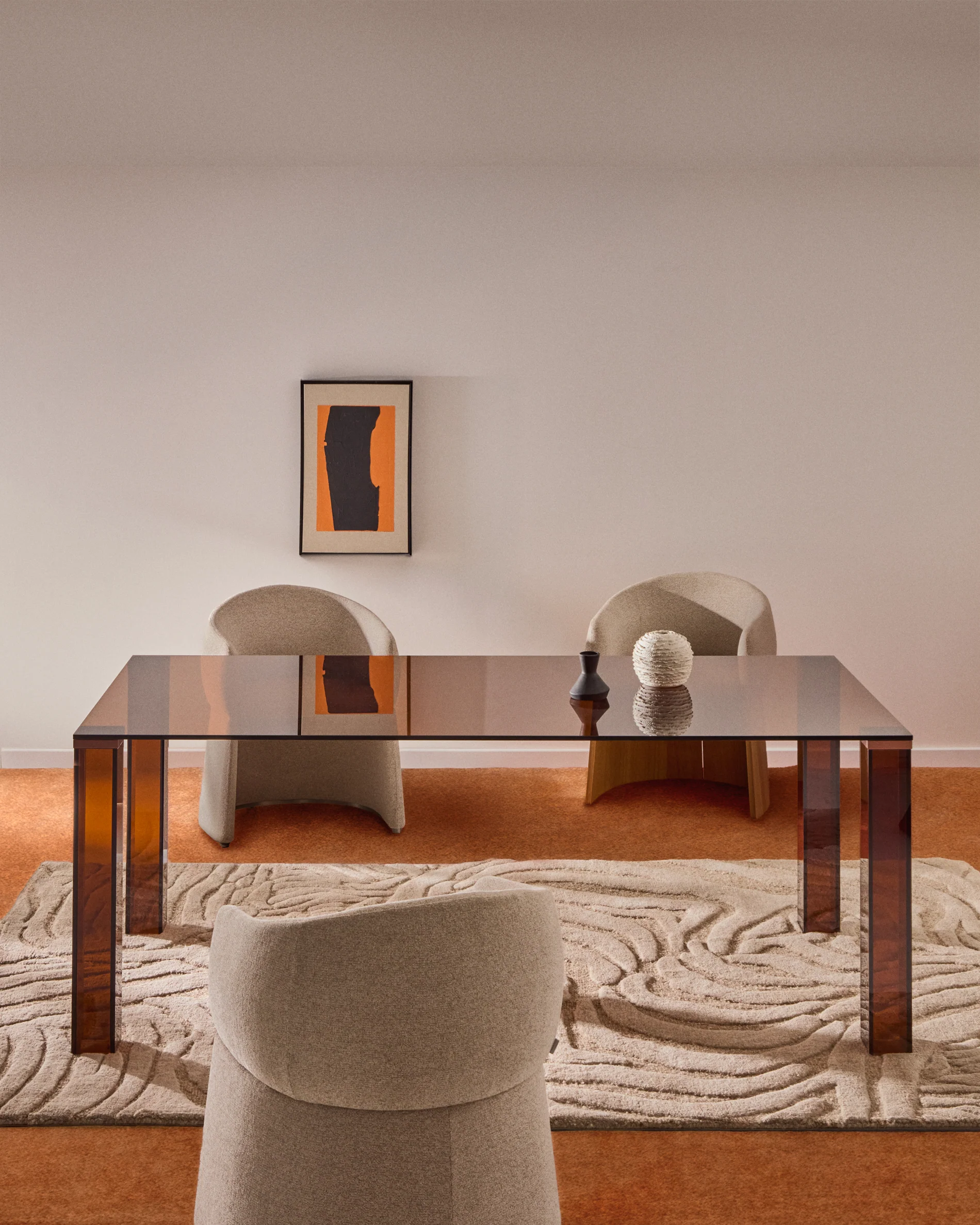 Adularia table in brown tempered glass 200 x 100cm